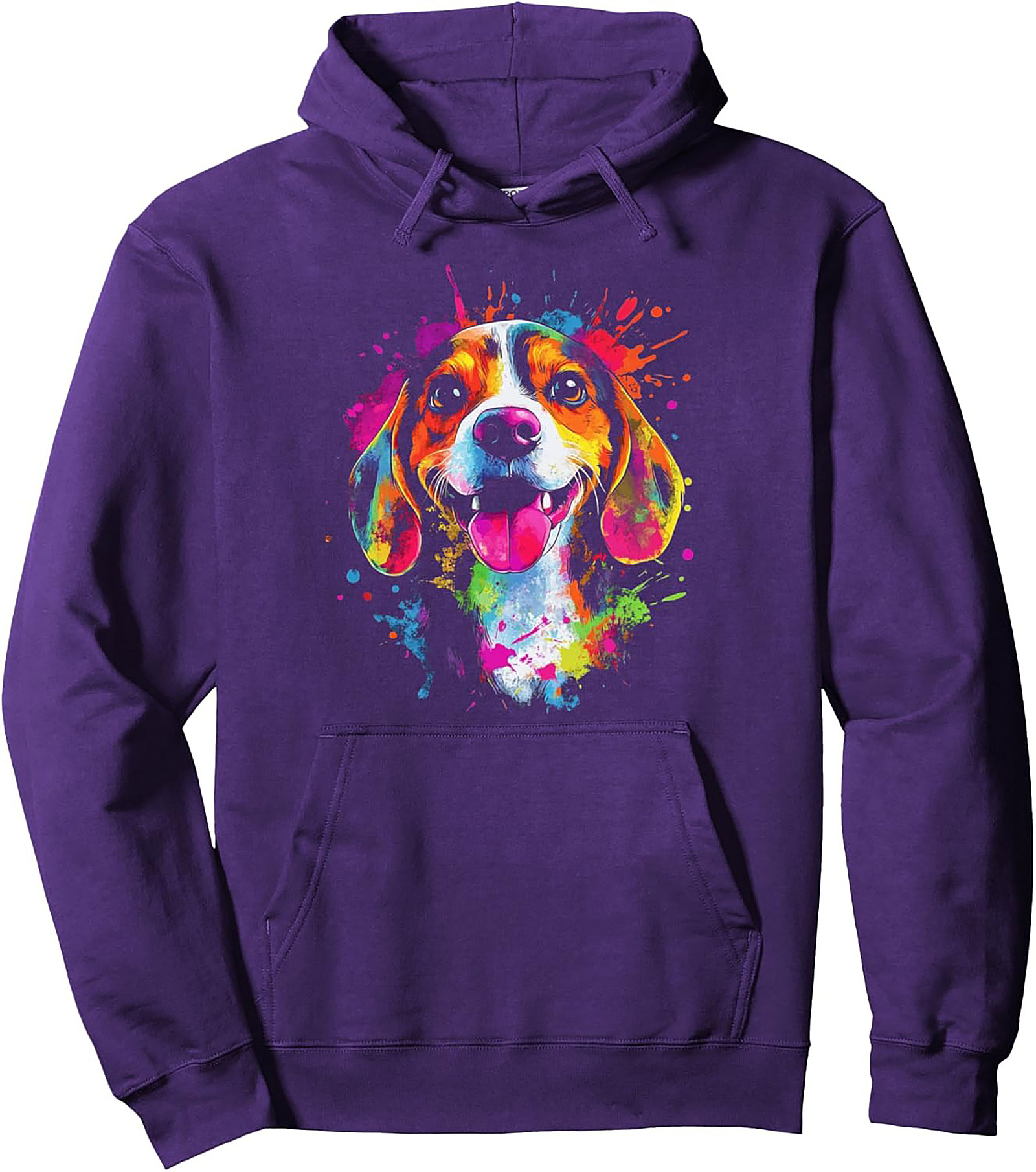 Colorful Beagle Pullover Hoodie | Vibrant Watercolor Dog Graphic Hoodie