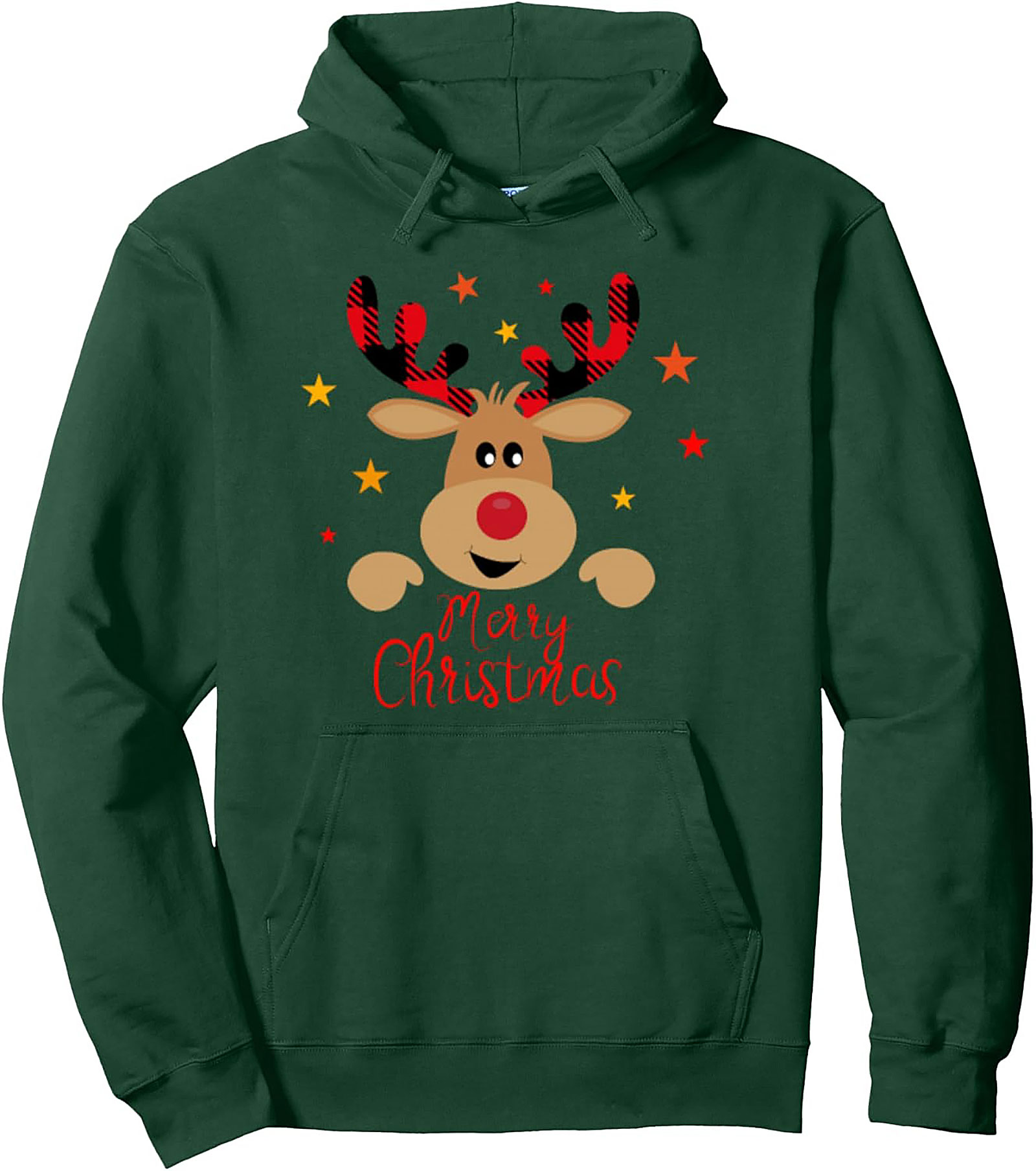 Cozy Buffalo Plaid Reindeer Christmas Hoodie