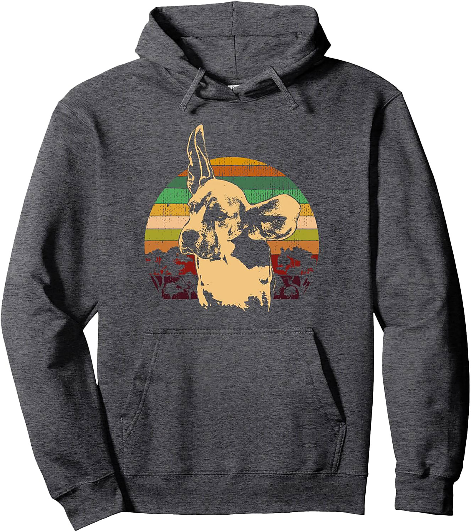 Big Ear Dog Pullover Hoodie | Retro Sunset Funny Dog Lover Graphic Hoodie