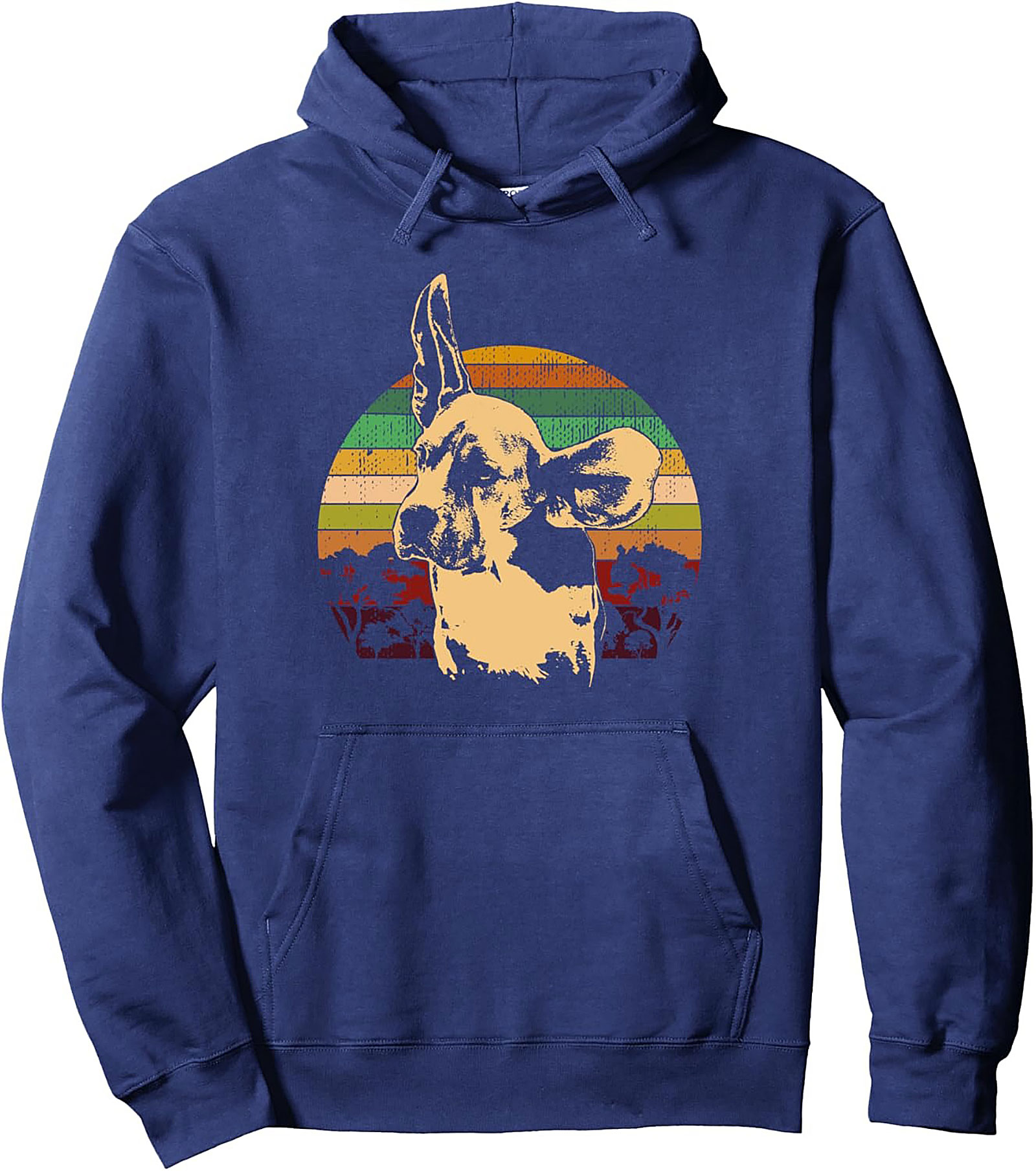 Big Ear Dog Pullover Hoodie | Retro Sunset Funny Dog Lover Graphic Hoodie
