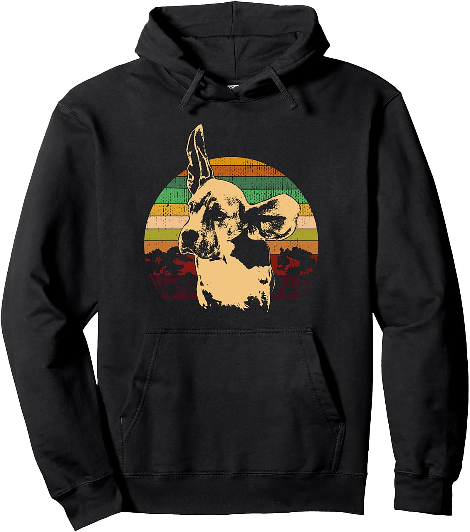 Big Ear Dog Pullover Hoodie | Retro Sunset Funny Dog Lover Graphic Hoodie