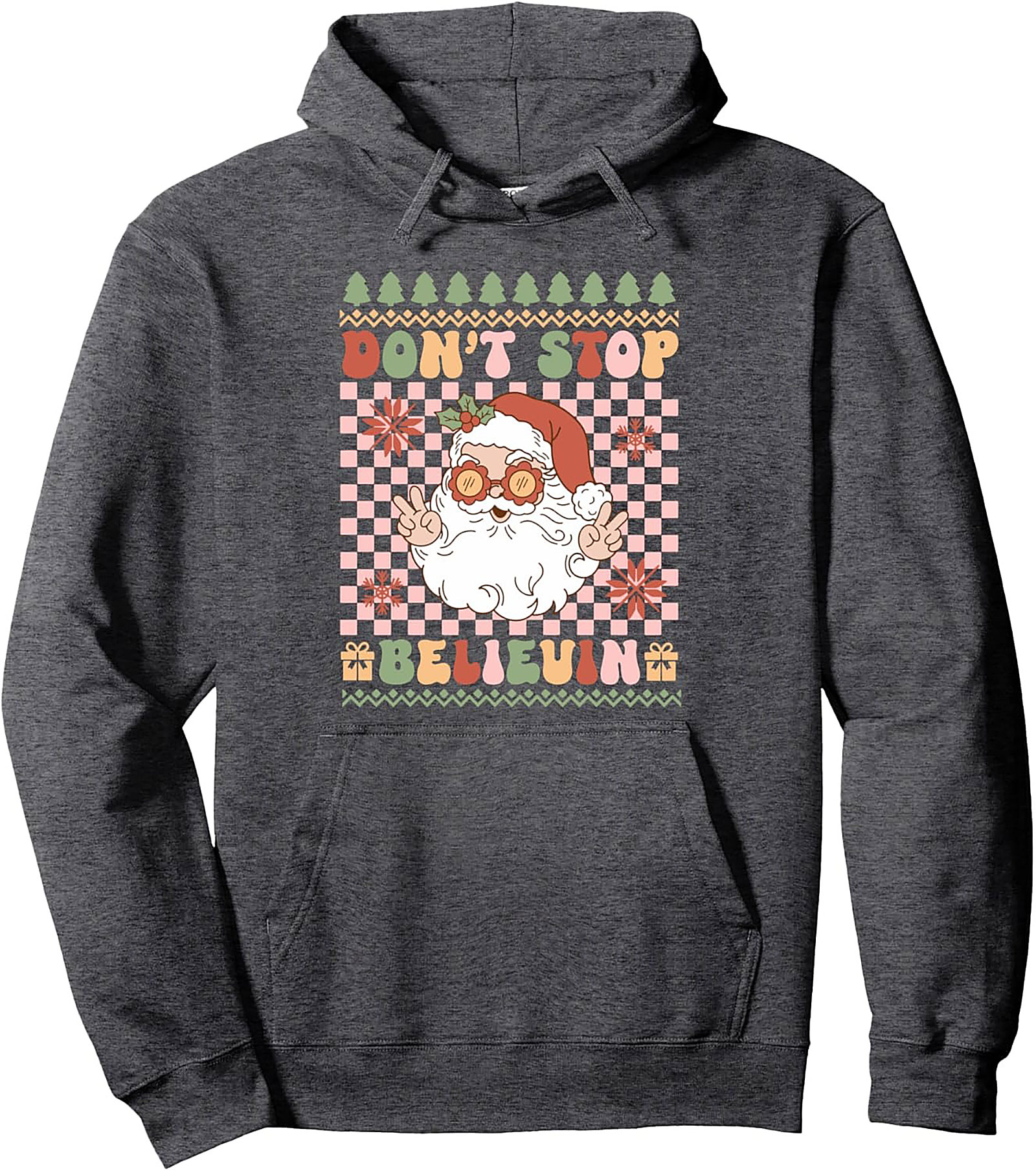 Groovy Santa Retro Christmas Pullover Hoodie Don't Stop Believin'