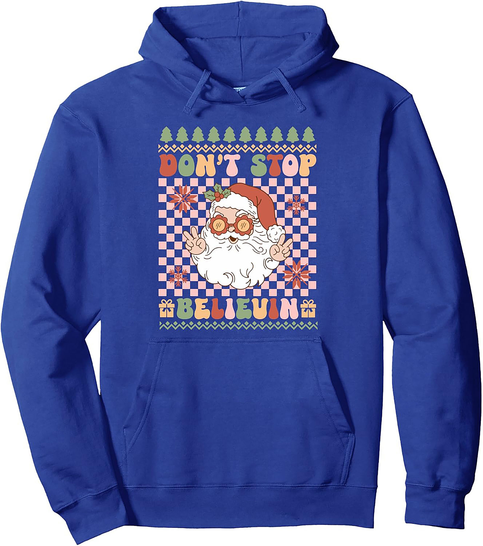 Groovy Santa Retro Christmas Pullover Hoodie Don't Stop Believin'