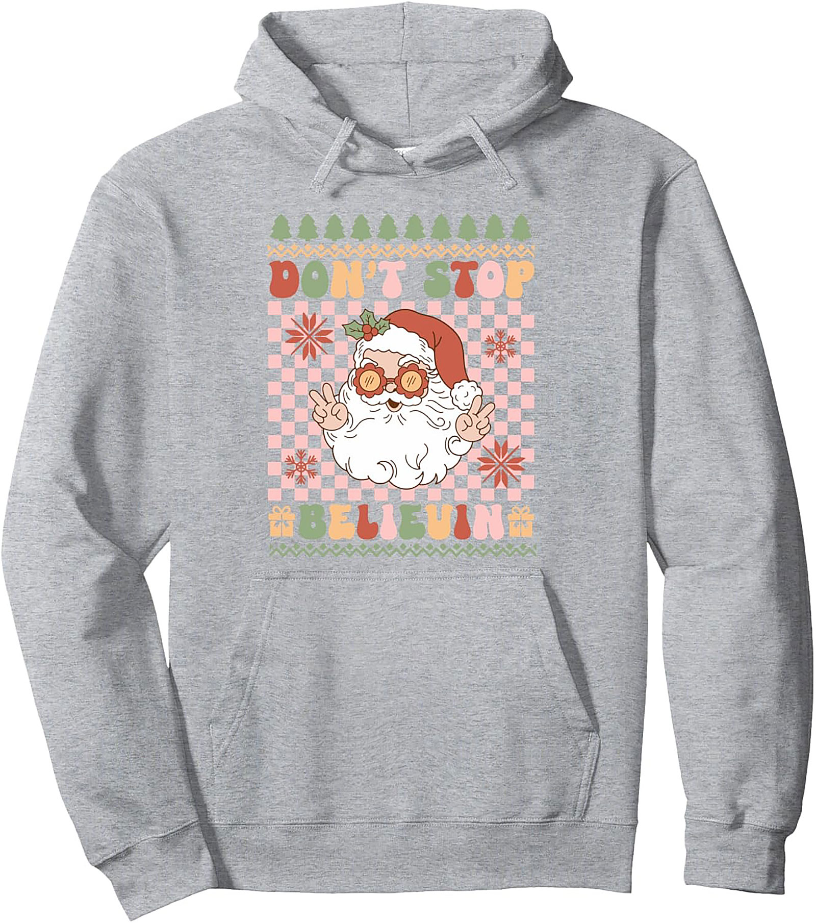 Groovy Santa Retro Christmas Pullover Hoodie Don't Stop Believin'