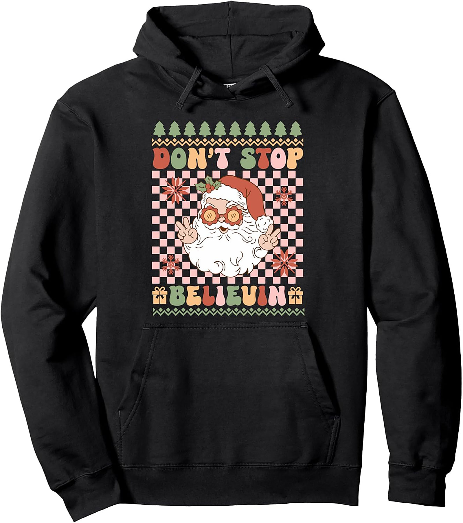 Groovy Santa Retro Christmas Pullover Hoodie Don't Stop Believin'
