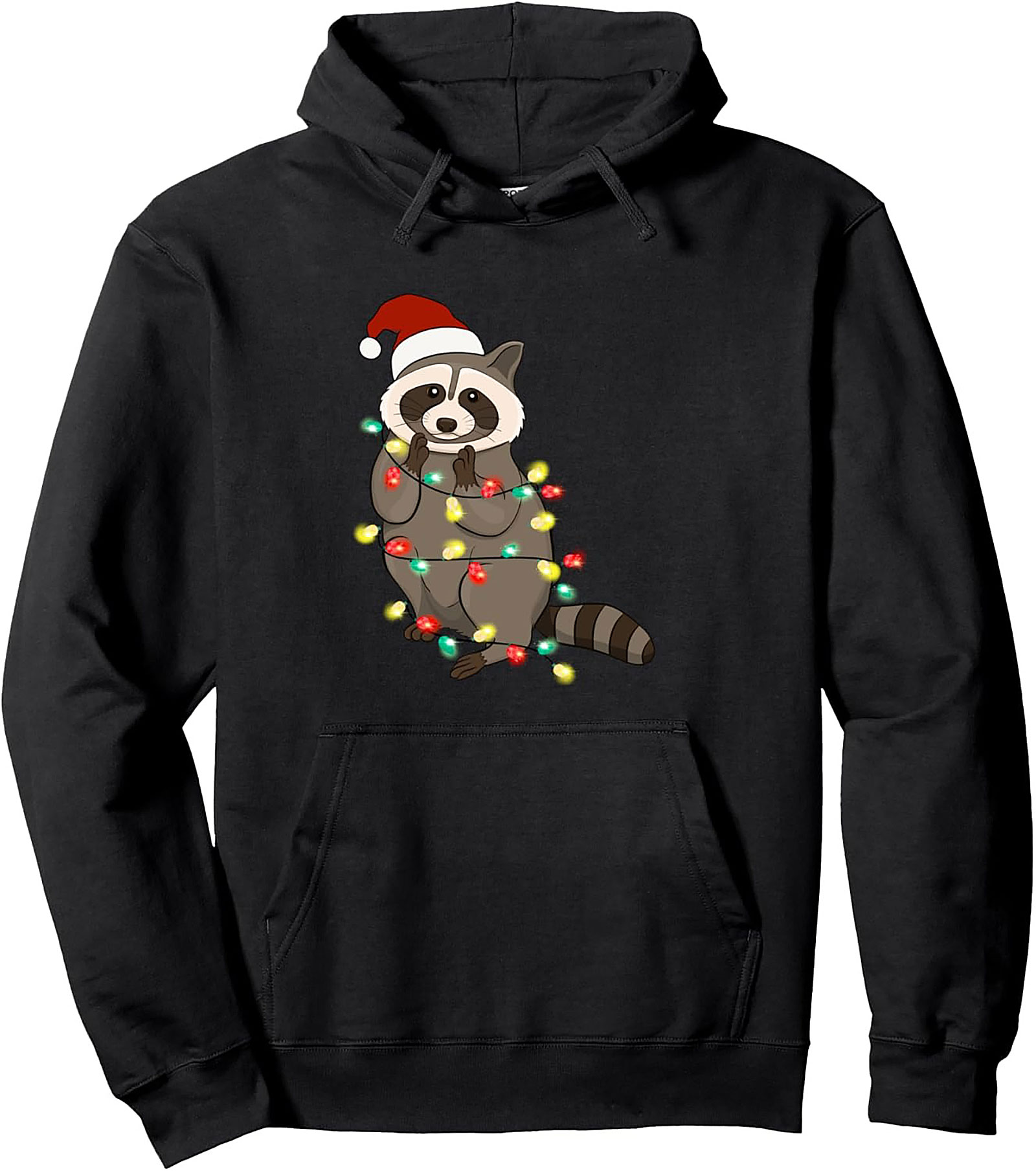  Festive Raccoon Pullover Hoodie Funny Christmas Graphic