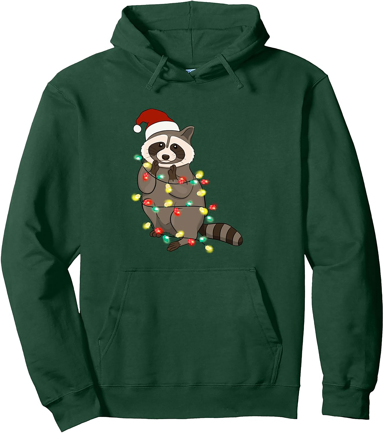  Festive Raccoon Pullover Hoodie Funny Christmas Graphic