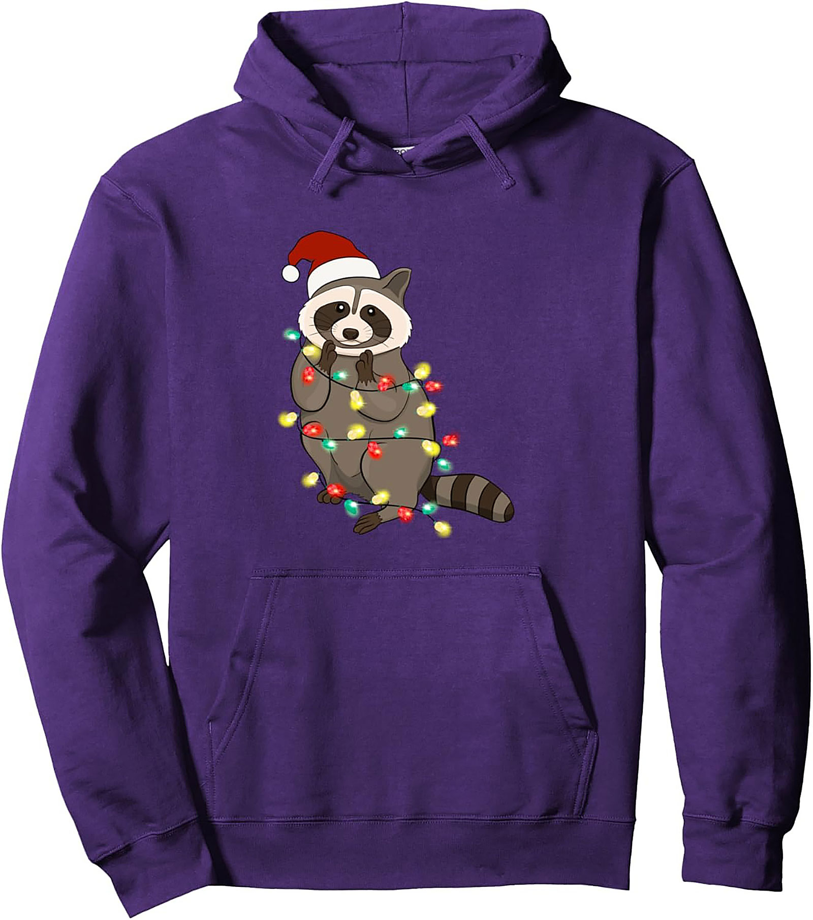  Festive Raccoon Pullover Hoodie Funny Christmas Graphic