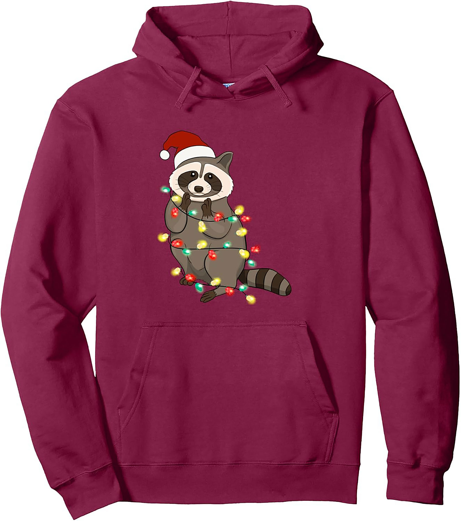  Festive Raccoon Pullover Hoodie Funny Christmas Graphic