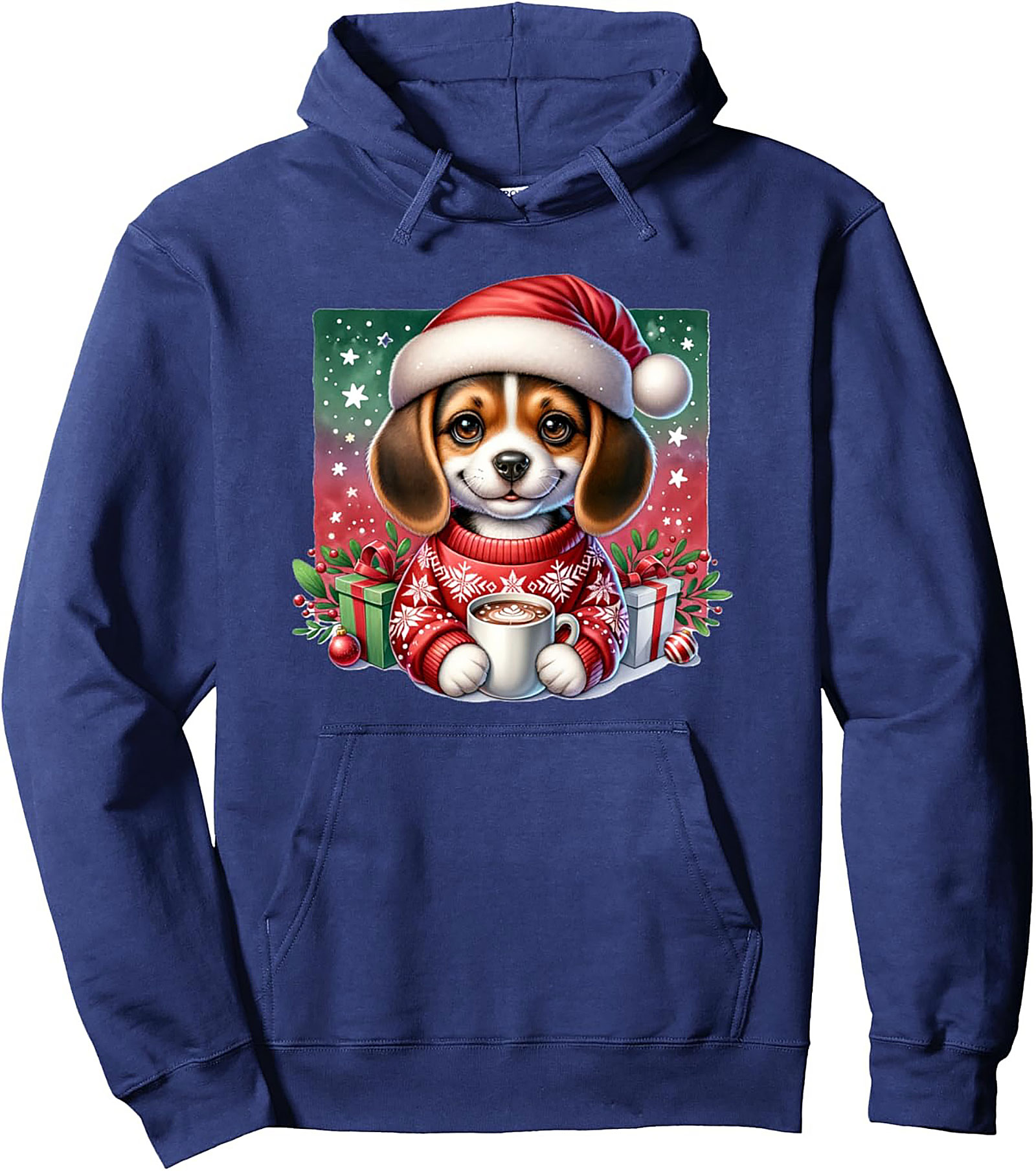Adorable Christmas Beagle Puppy Pullover Hoodie | Festive Dog Lover Graphic Hoodie