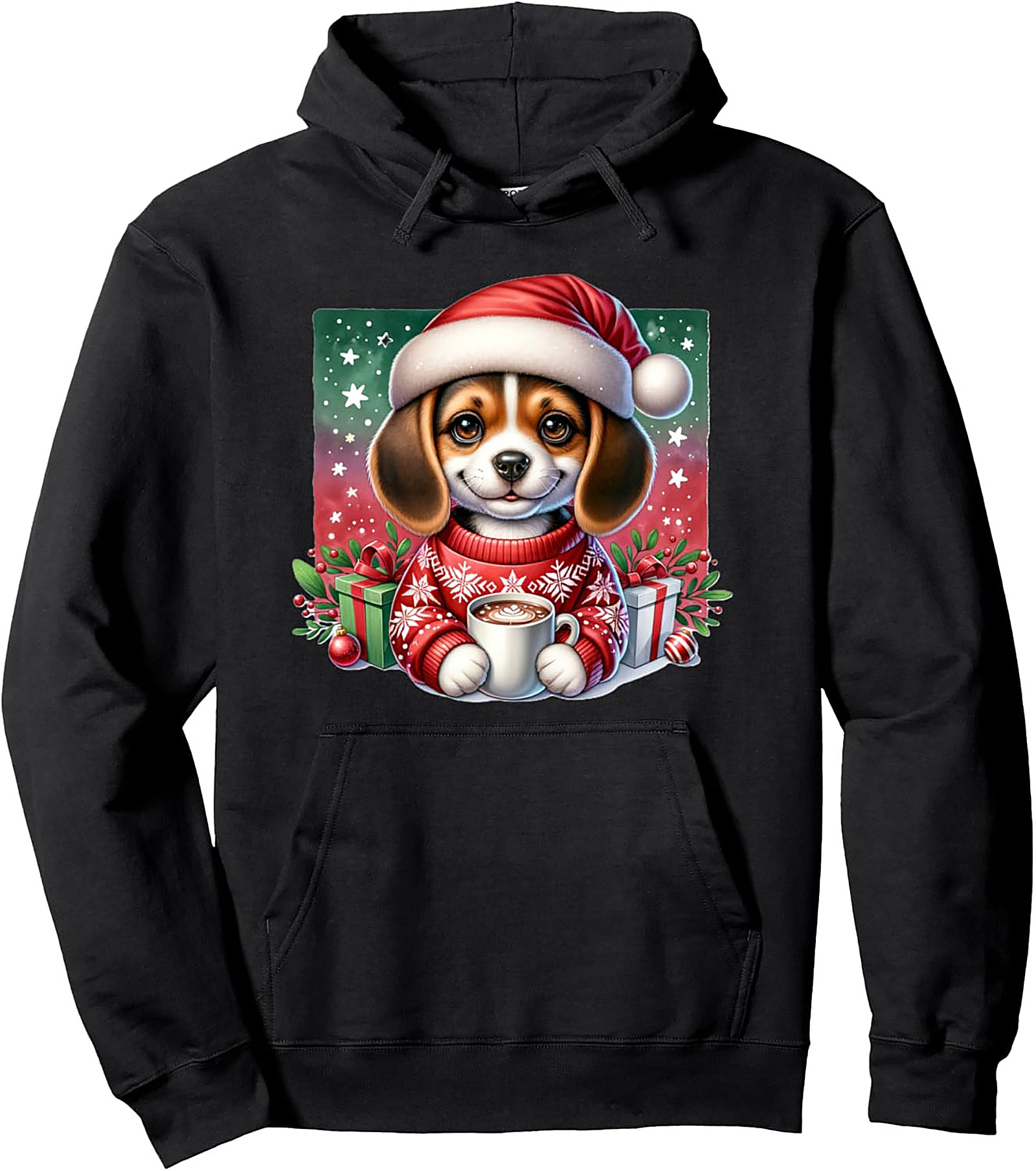Adorable Christmas Beagle Puppy Pullover Hoodie | Festive Dog Lover Graphic Hoodie