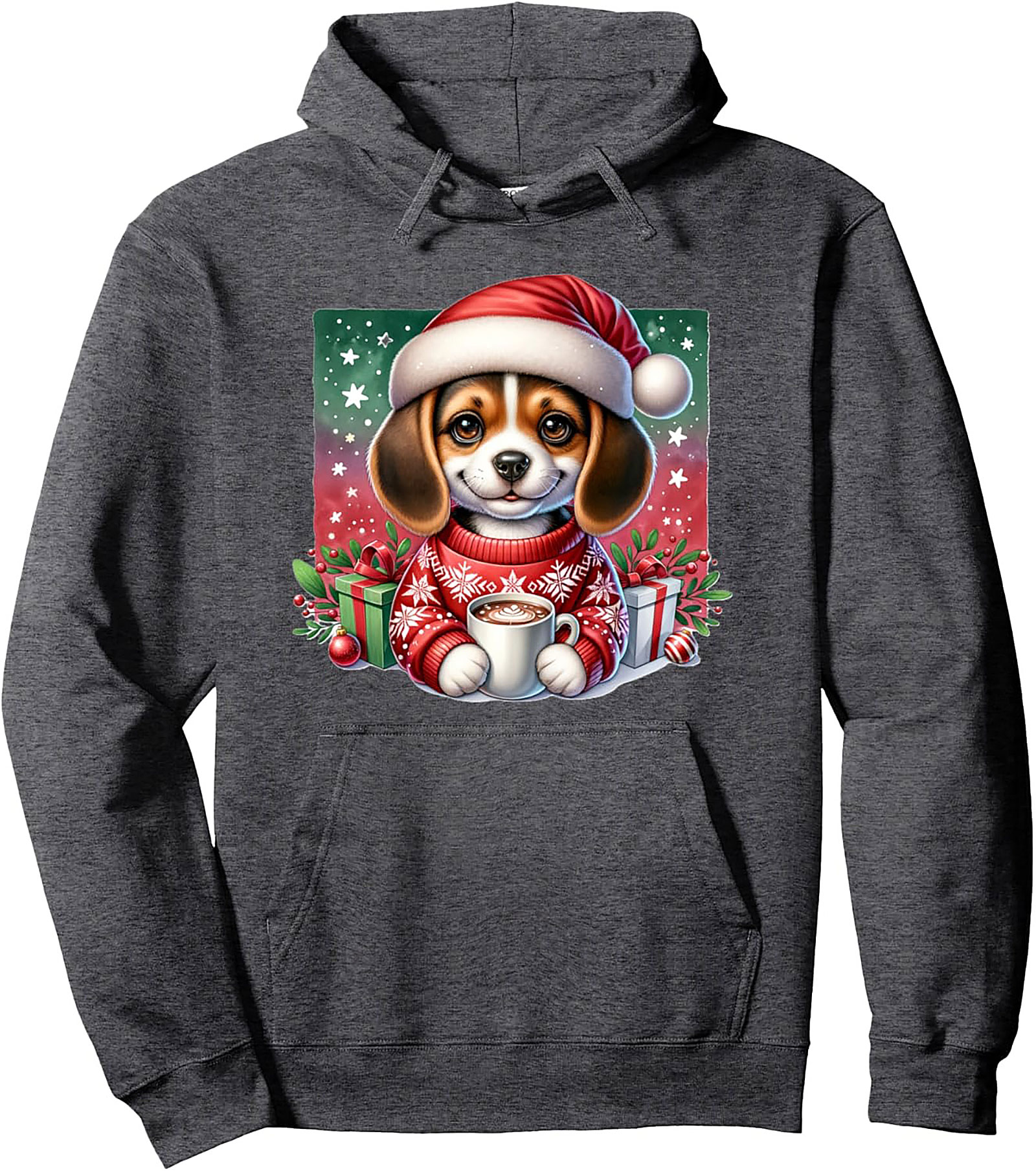 Adorable Christmas Beagle Puppy Pullover Hoodie | Festive Dog Lover Graphic Hoodie
