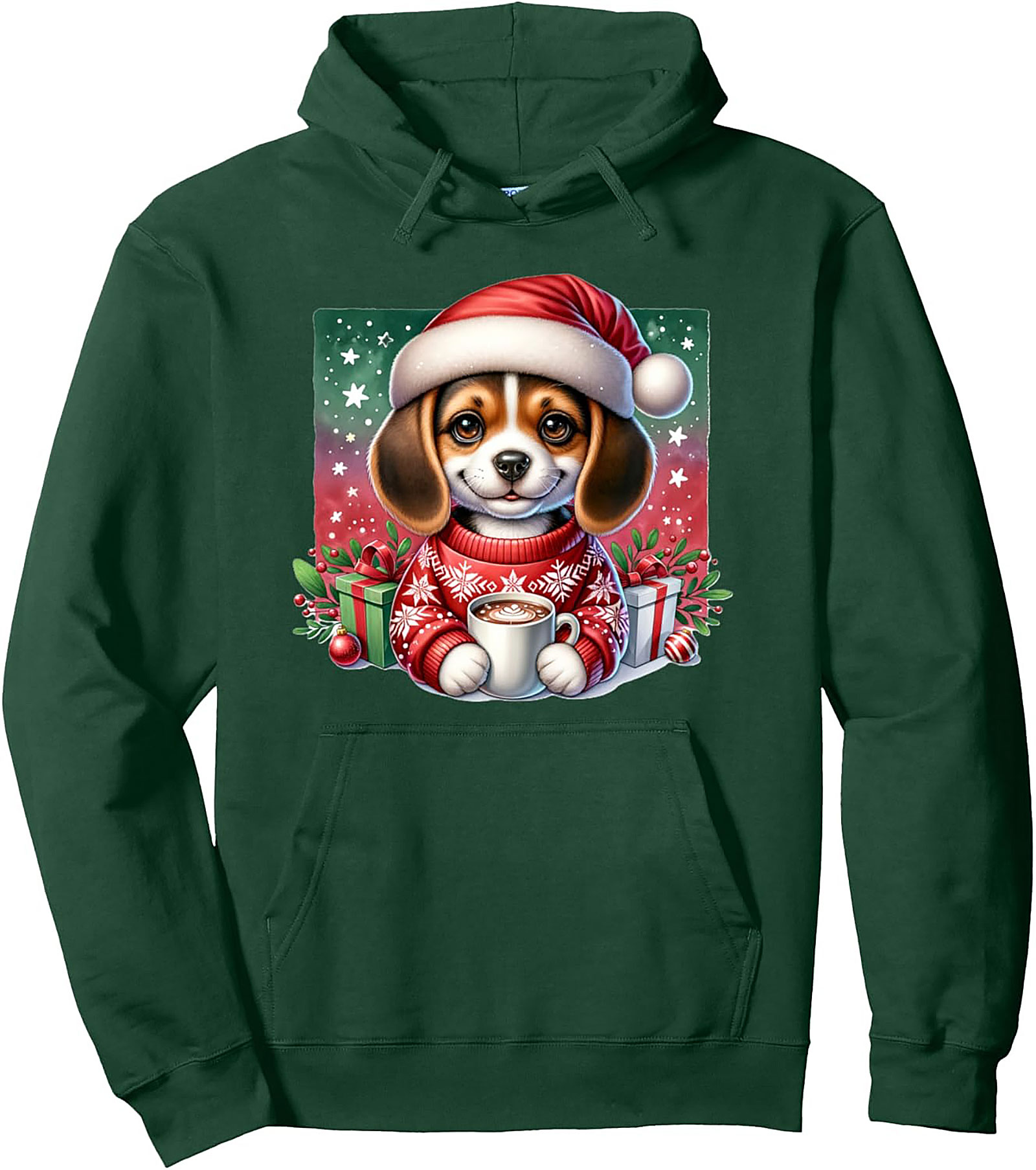 Adorable Christmas Beagle Puppy Pullover Hoodie | Festive Dog Lover Graphic Hoodie