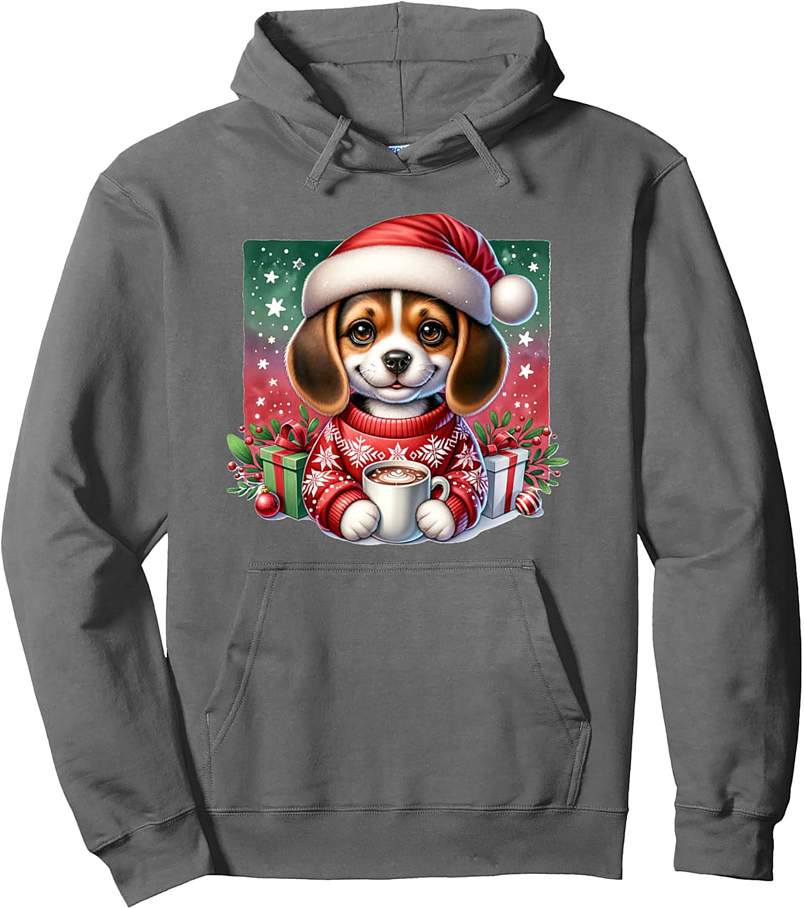 Adorable Christmas Beagle Puppy Pullover Hoodie | Festive Dog Lover Graphic Hoodie