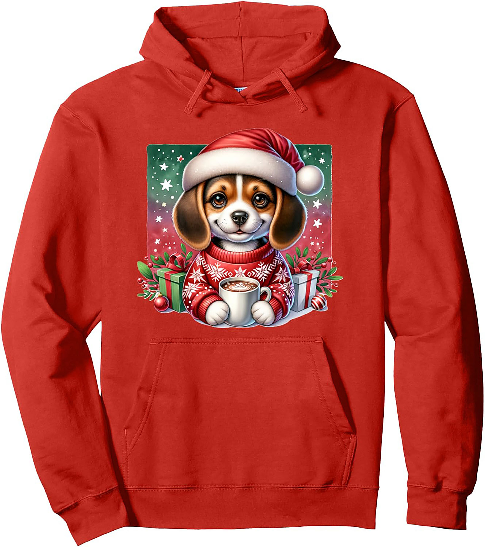 Adorable Christmas Beagle Puppy Pullover Hoodie | Festive Dog Lover Graphic Hoodie
