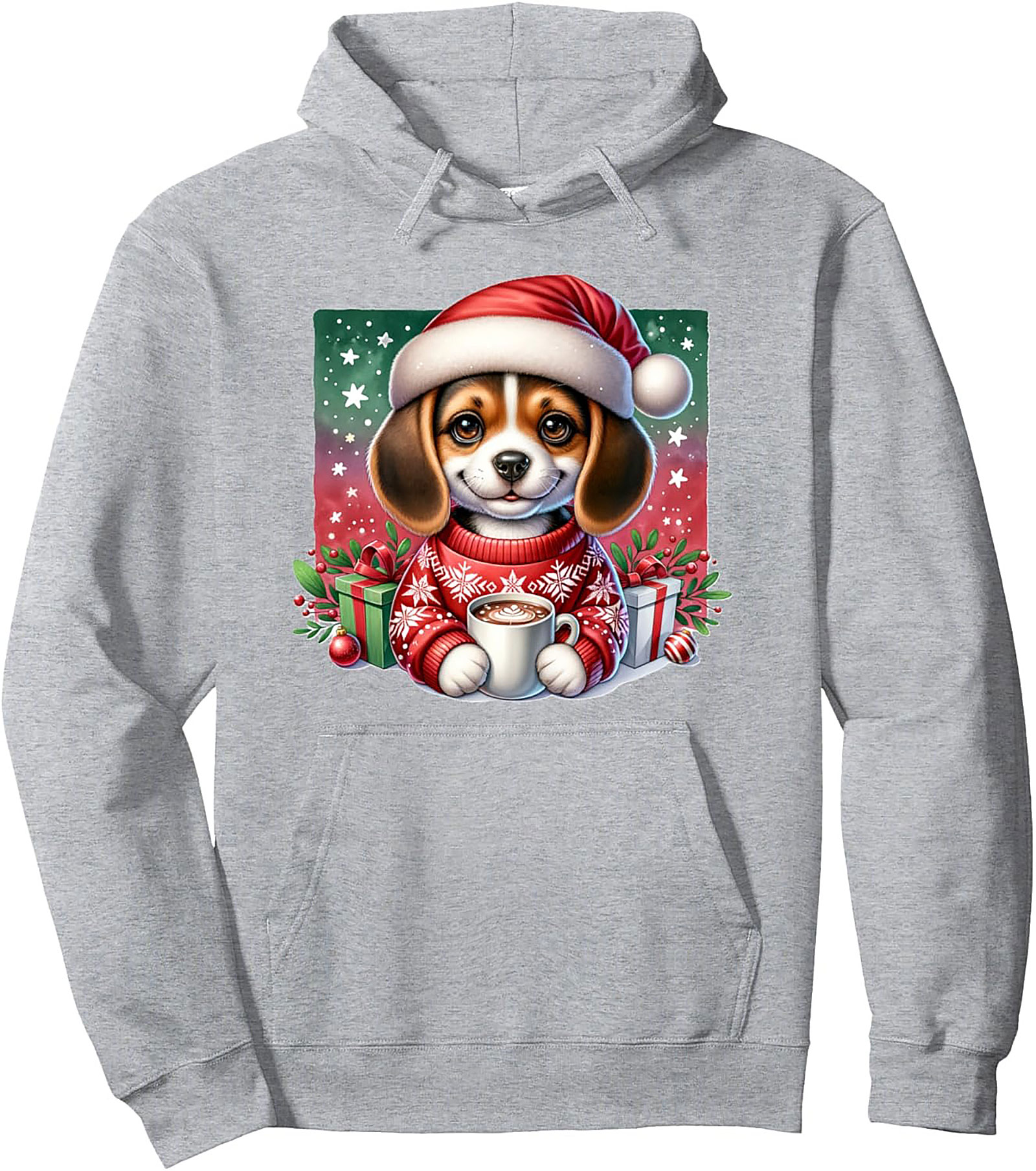 Adorable Christmas Beagle Puppy Pullover Hoodie | Festive Dog Lover Graphic Hoodie