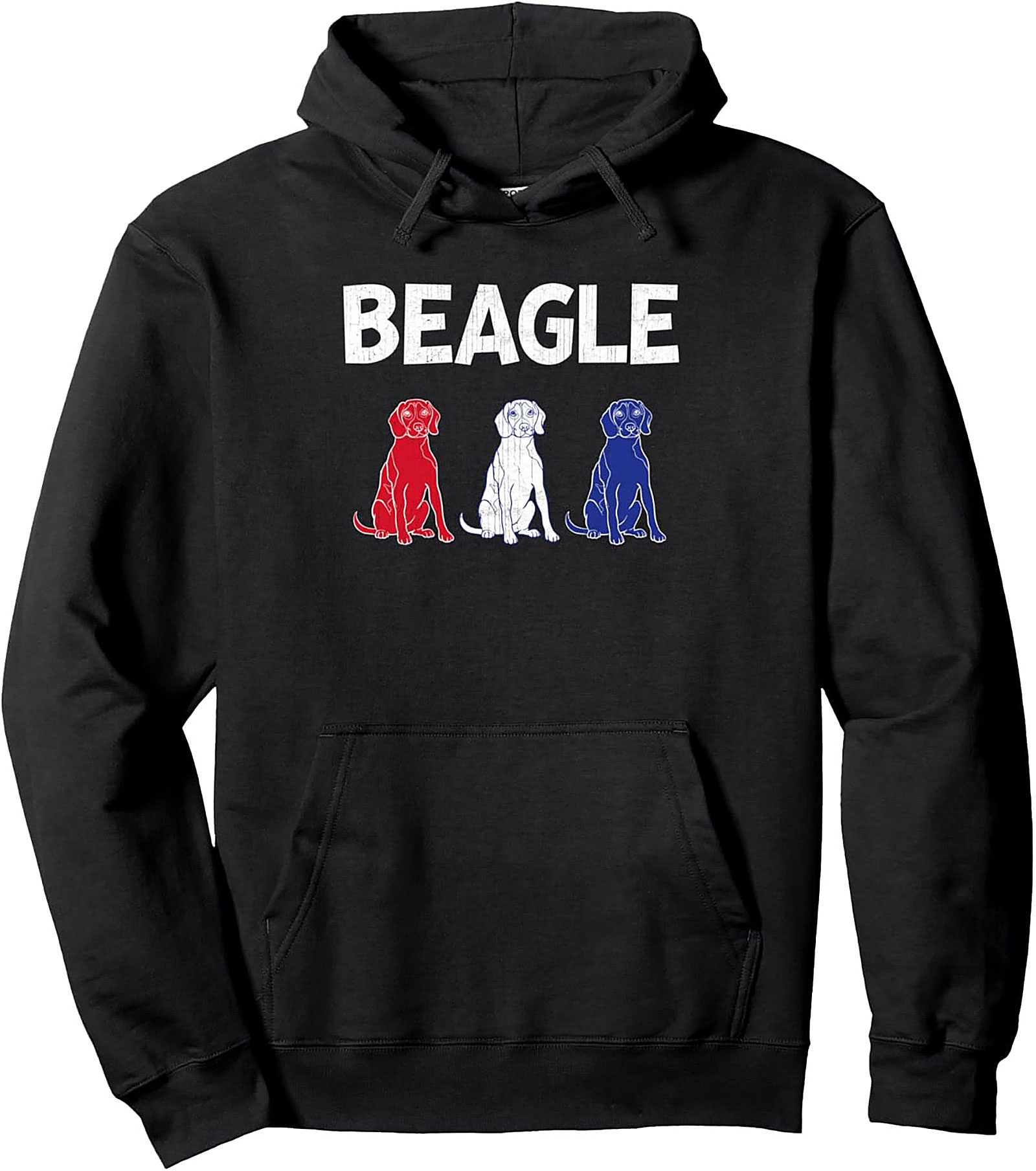 Patriotic Trio Beagle Pullover Hoodie | Red White Blue Dog Graphic