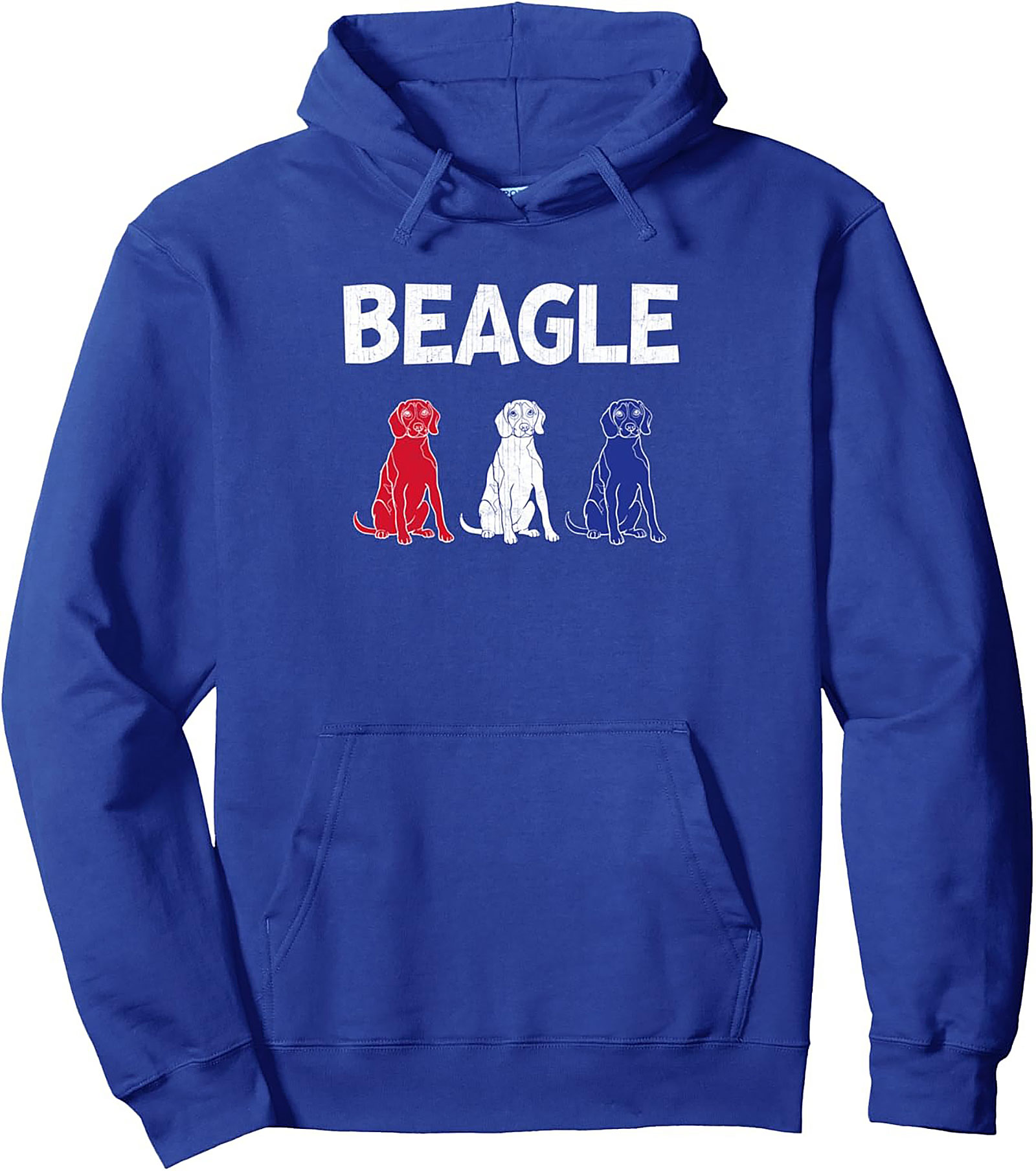 Patriotic Trio Beagle Pullover Hoodie | Red White Blue Dog Graphic