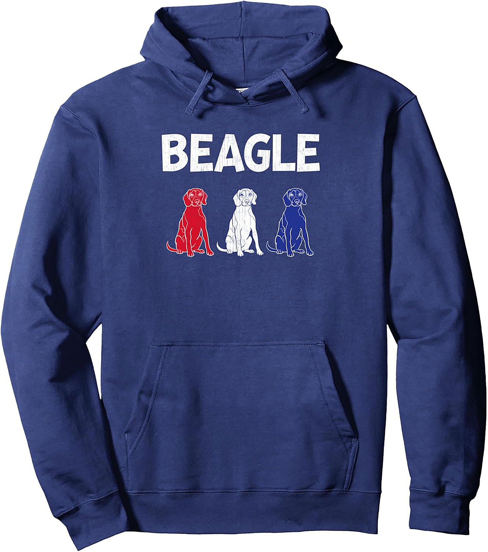 Patriotic Trio Beagle Pullover Hoodie | Red White Blue Dog Graphic