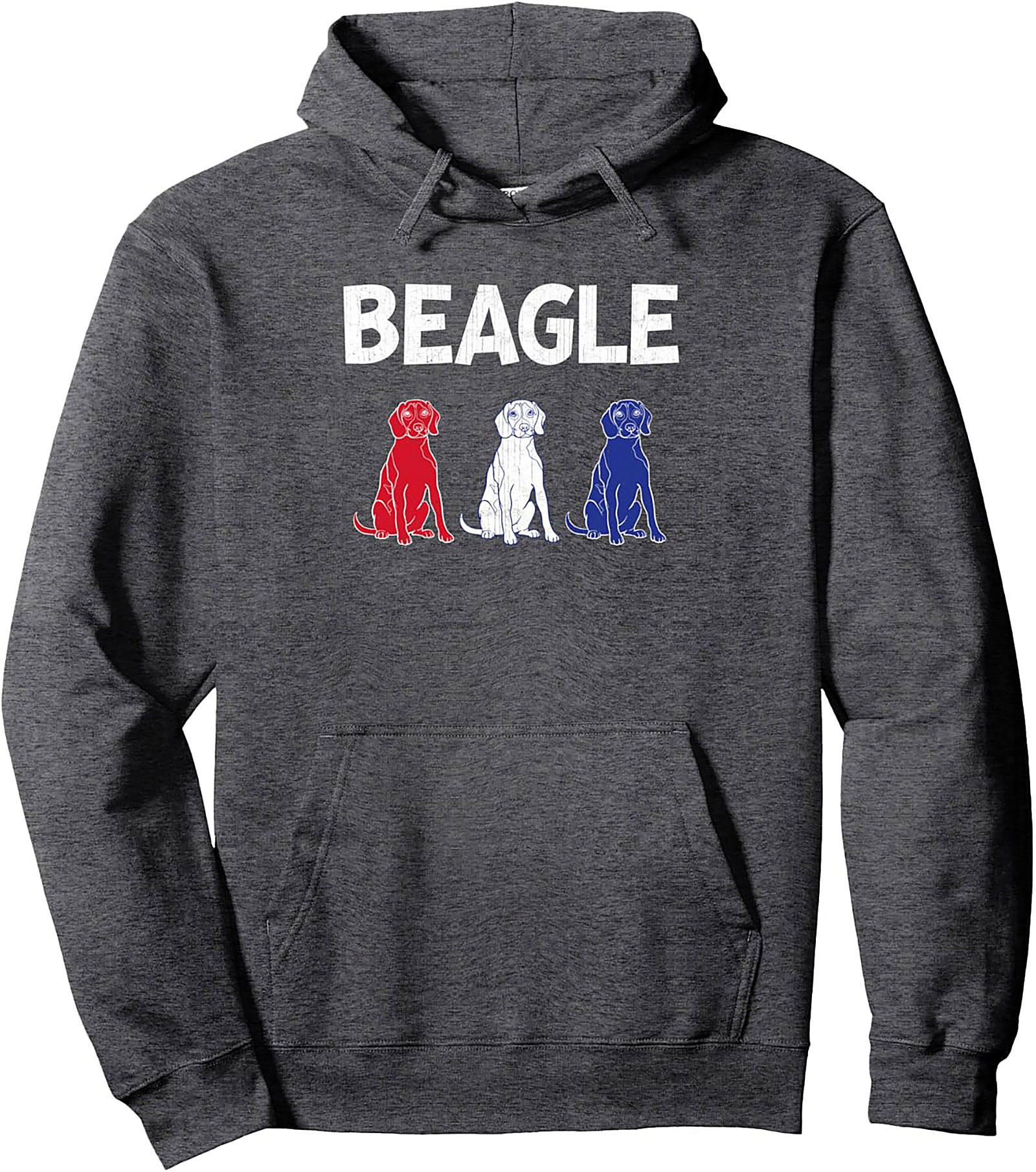 Patriotic Trio Beagle Pullover Hoodie | Red White Blue Dog Graphic