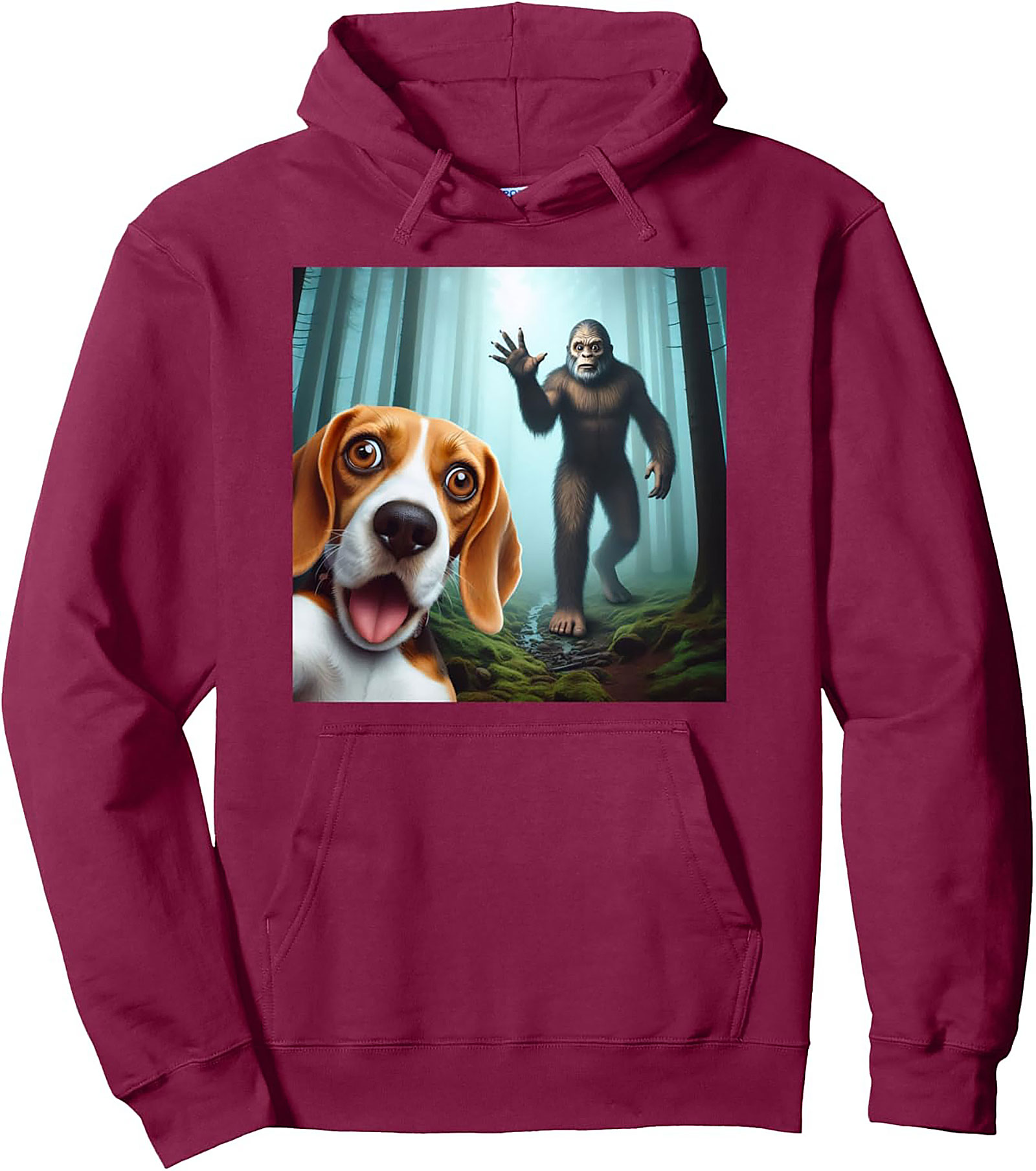 Bigfoot Beagle Selfie Graphic Pullover Hoodie | Funny Dog Lover Cryptid Sweatshirt