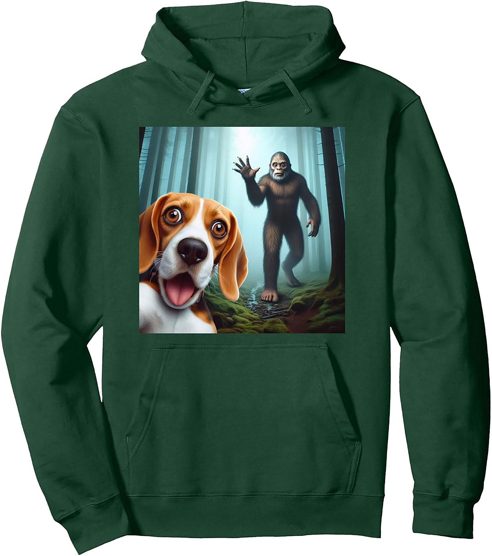 Bigfoot Beagle Selfie Graphic Pullover Hoodie | Funny Dog Lover Cryptid Sweatshirt