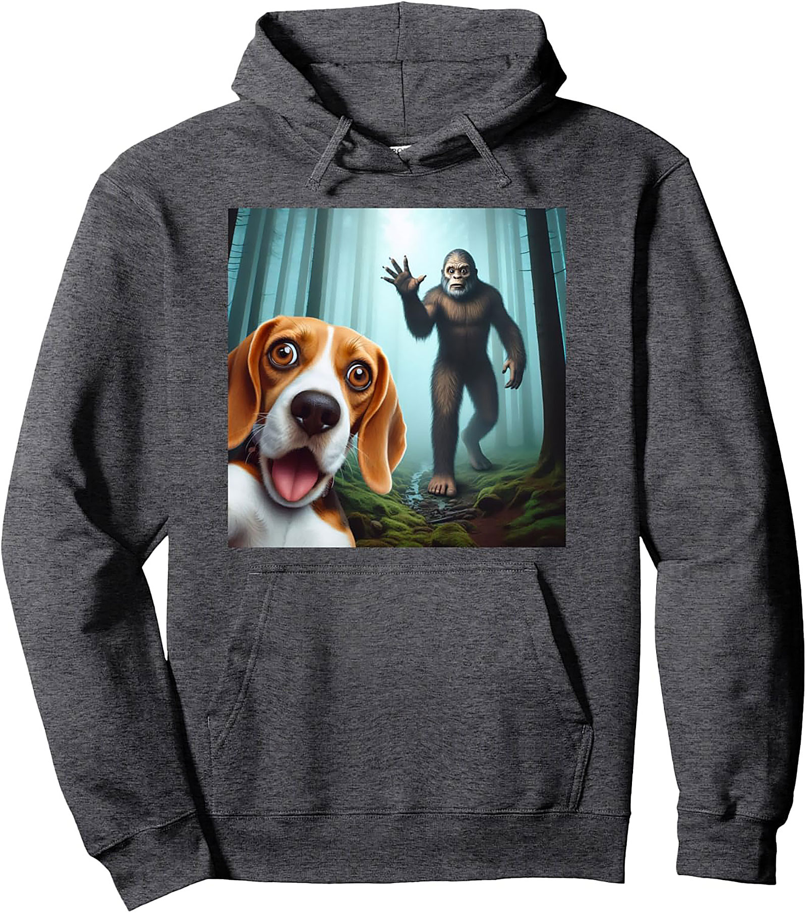 Bigfoot Beagle Selfie Graphic Pullover Hoodie | Funny Dog Lover Cryptid Sweatshirt