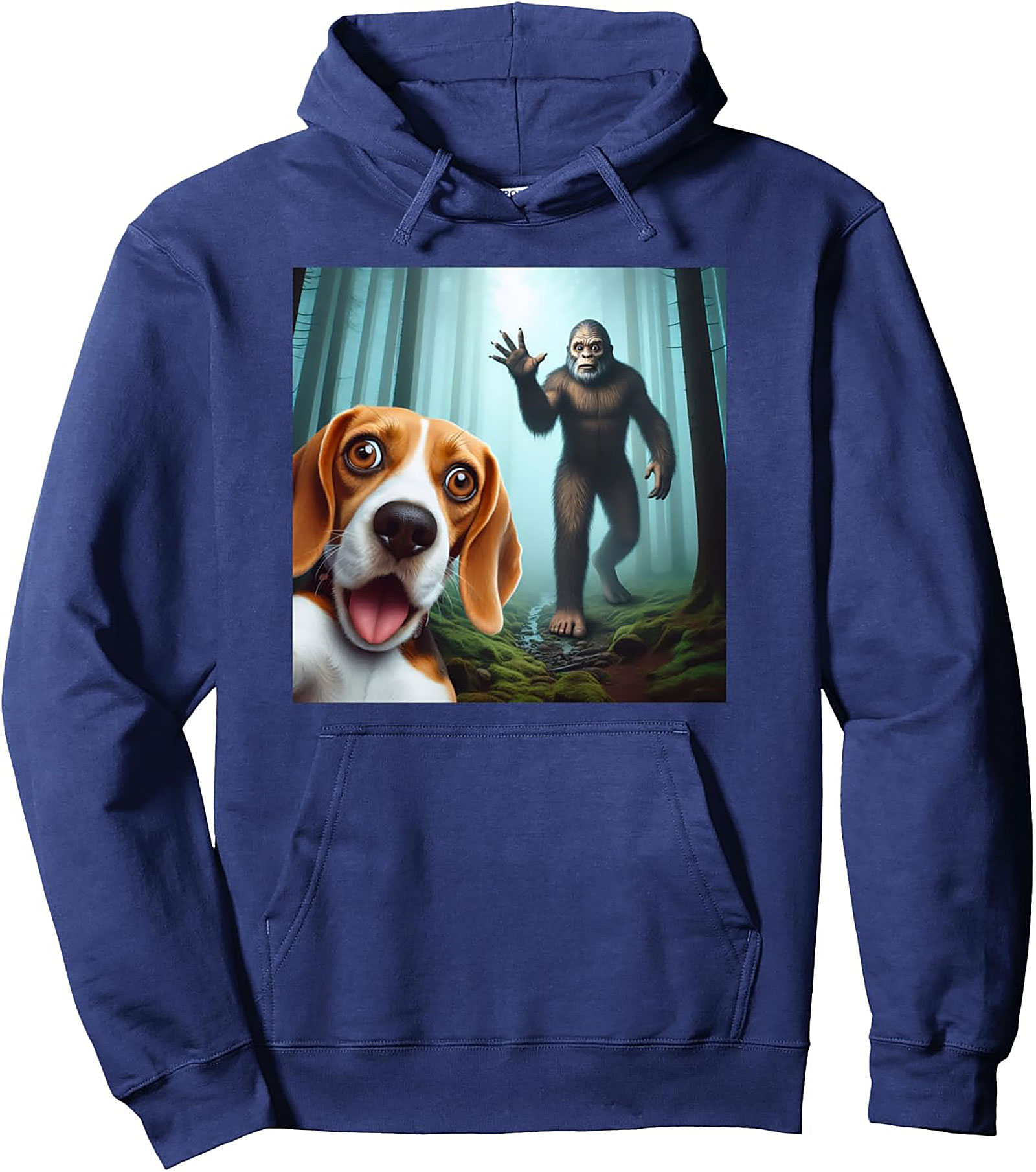 Bigfoot Beagle Selfie Graphic Pullover Hoodie | Funny Dog Lover Cryptid Sweatshirt
