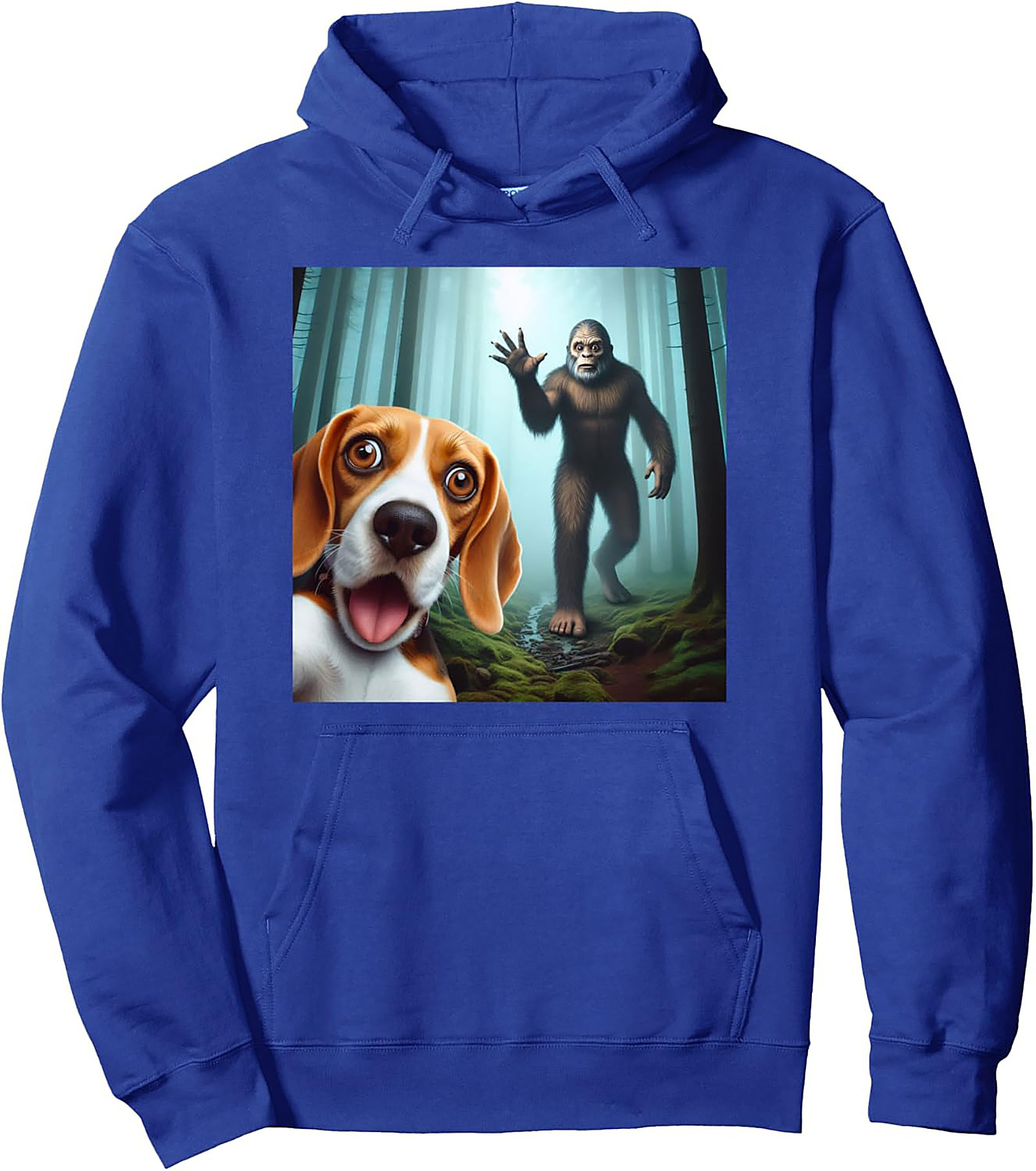 Bigfoot Beagle Selfie Graphic Pullover Hoodie | Funny Dog Lover Cryptid Sweatshirt