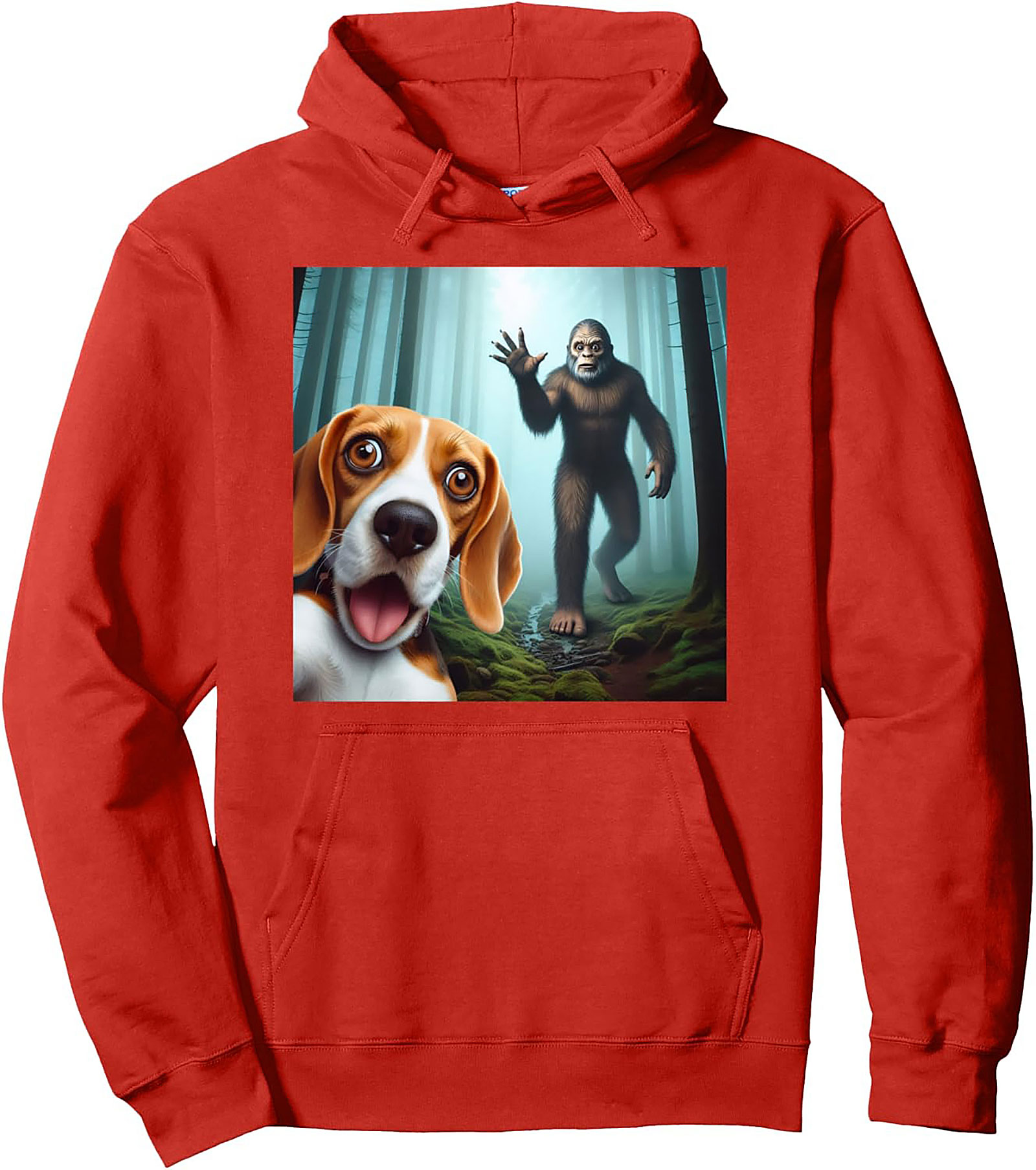 Bigfoot Beagle Selfie Graphic Pullover Hoodie | Funny Dog Lover Cryptid Sweatshirt