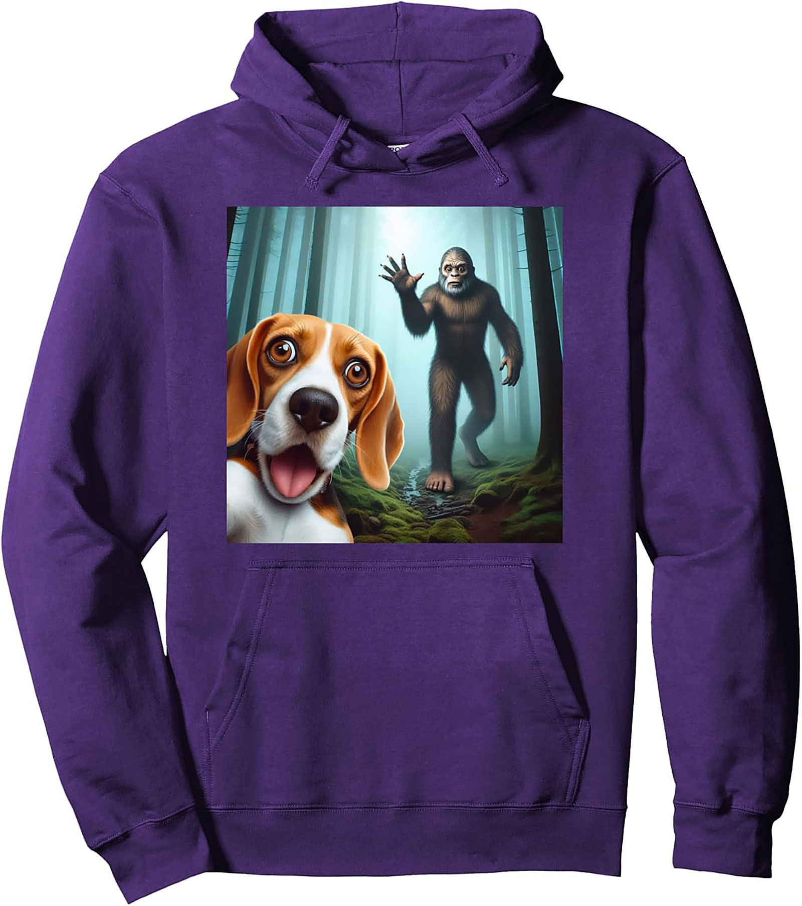 Bigfoot Beagle Selfie Graphic Pullover Hoodie | Funny Dog Lover Cryptid Sweatshirt