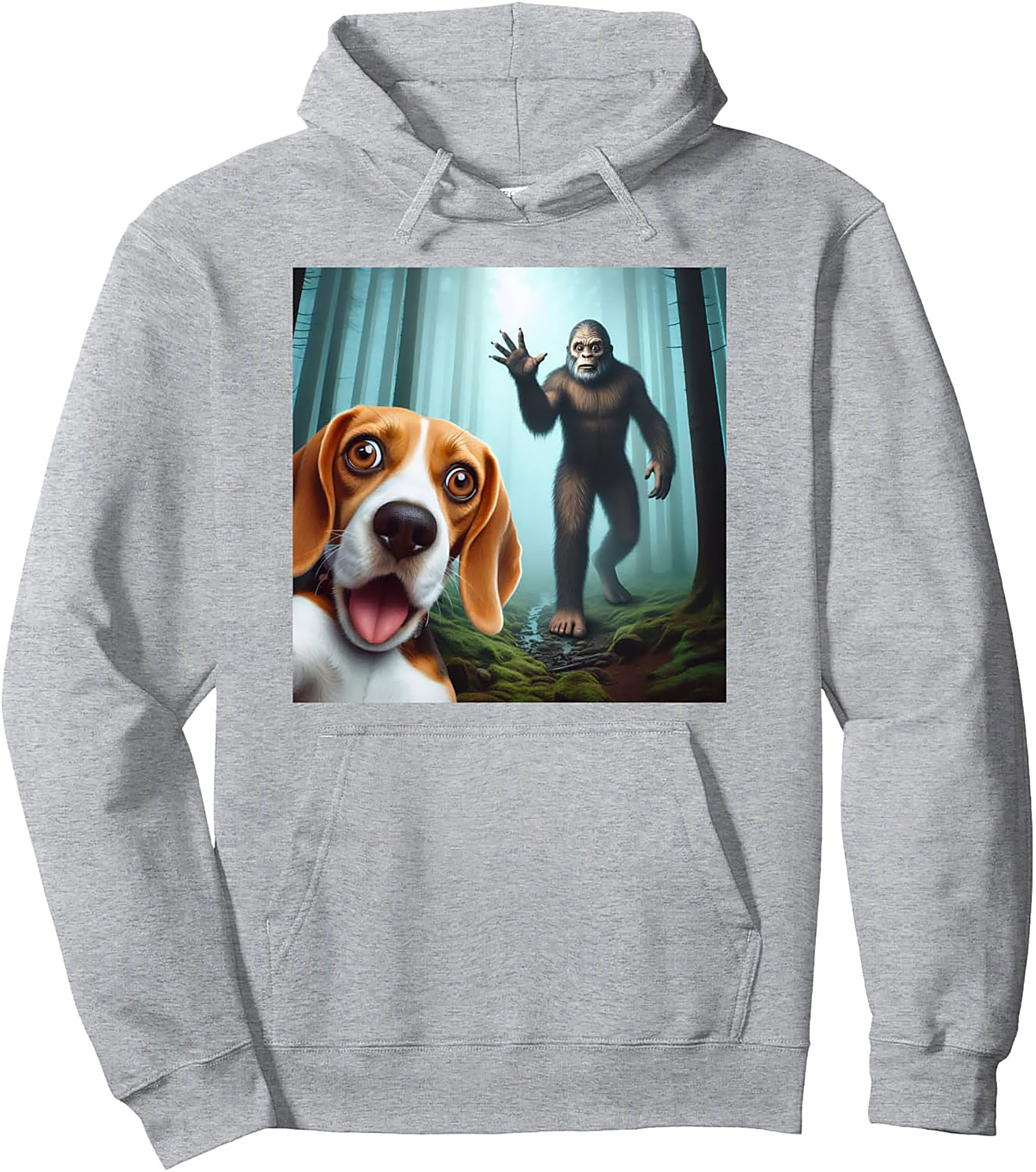 Bigfoot Beagle Selfie Graphic Pullover Hoodie | Funny Dog Lover Cryptid Sweatshirt
