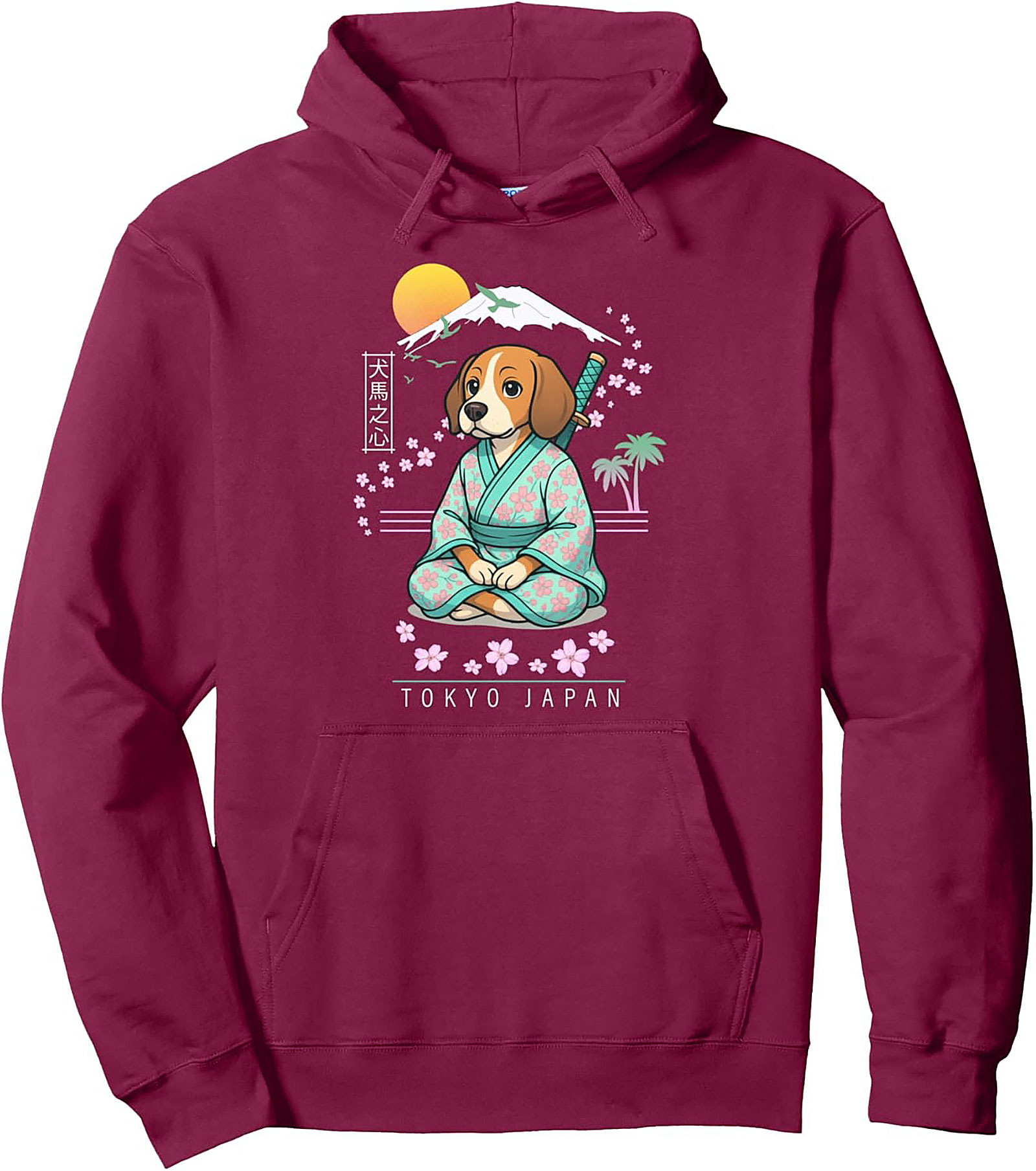 Kawaii Samurai Beagle Dog Pullover Hoodie | Tokyo Japan Graphic