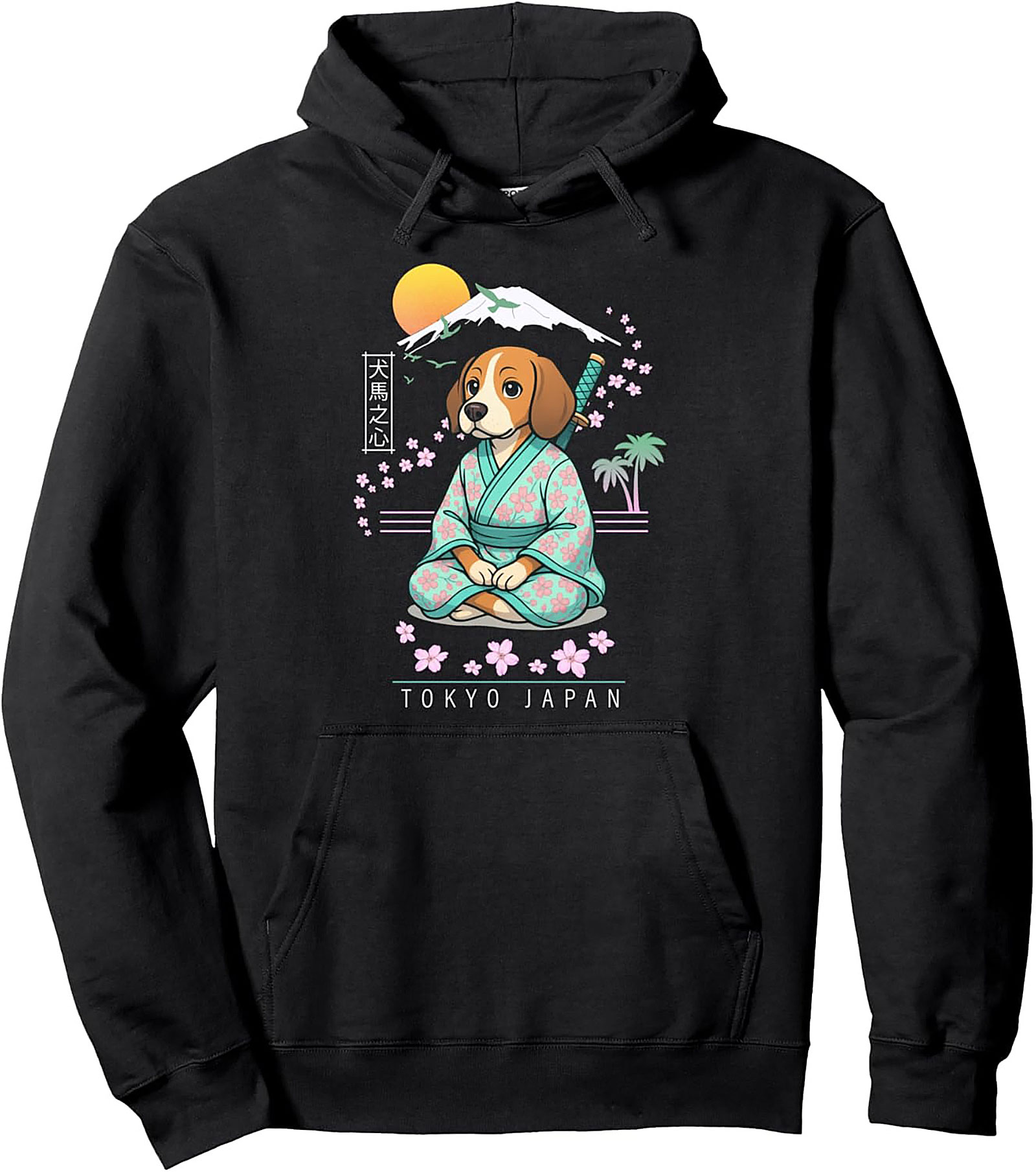 Kawaii Samurai Beagle Dog Pullover Hoodie | Tokyo Japan Graphic