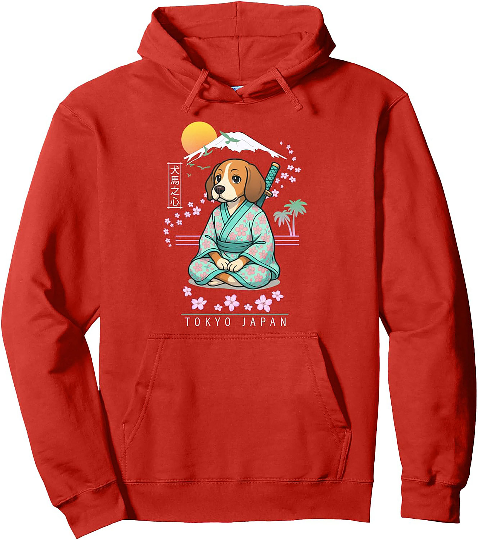 Kawaii Samurai Beagle Dog Pullover Hoodie | Tokyo Japan Graphic