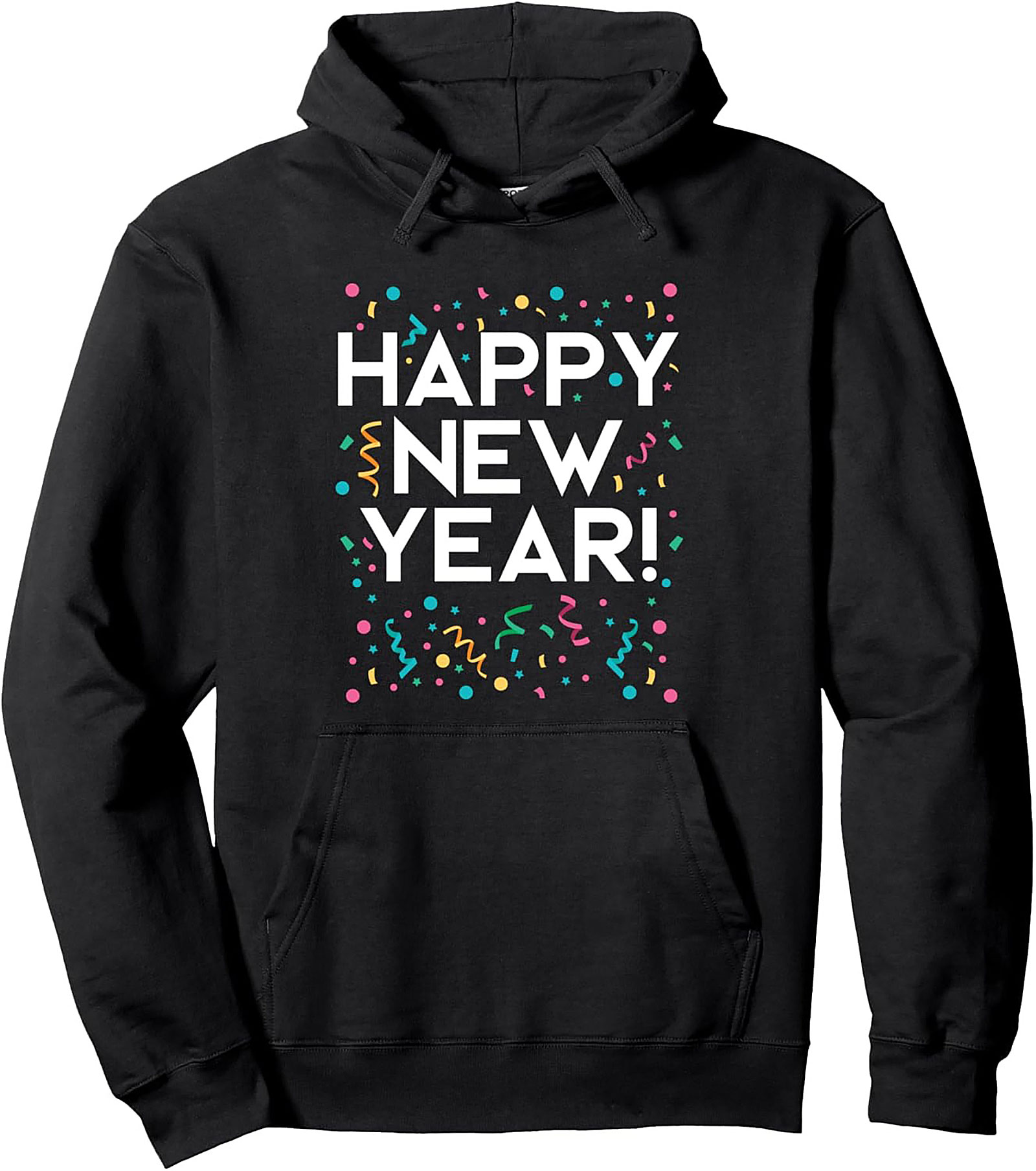 Happy New Year Pullover Hoodie Festive Confetti Style