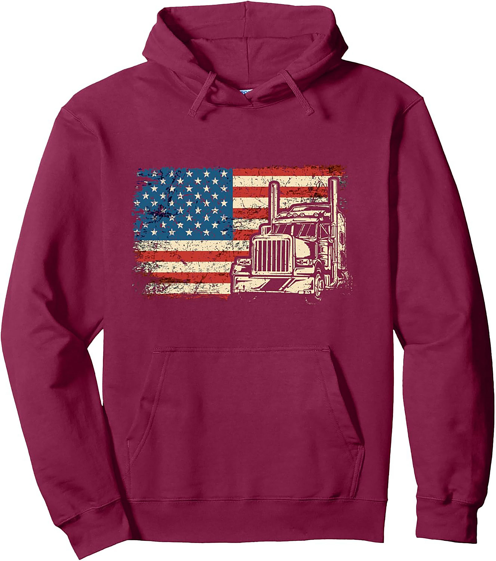 USA Flag Trucker Pullover Hoodie – American Patriot Semi-Truck Graphic Hoodie