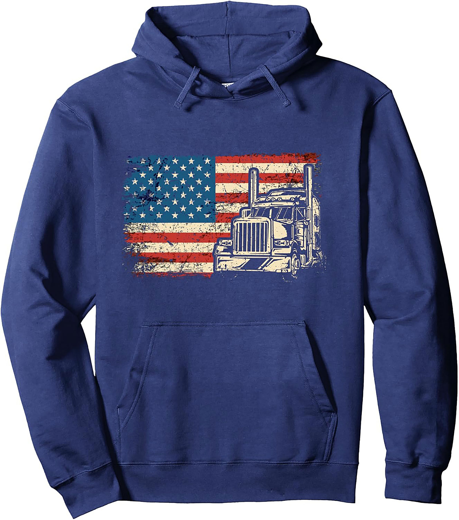 USA Flag Trucker Pullover Hoodie – American Patriot Semi-Truck Graphic Hoodie