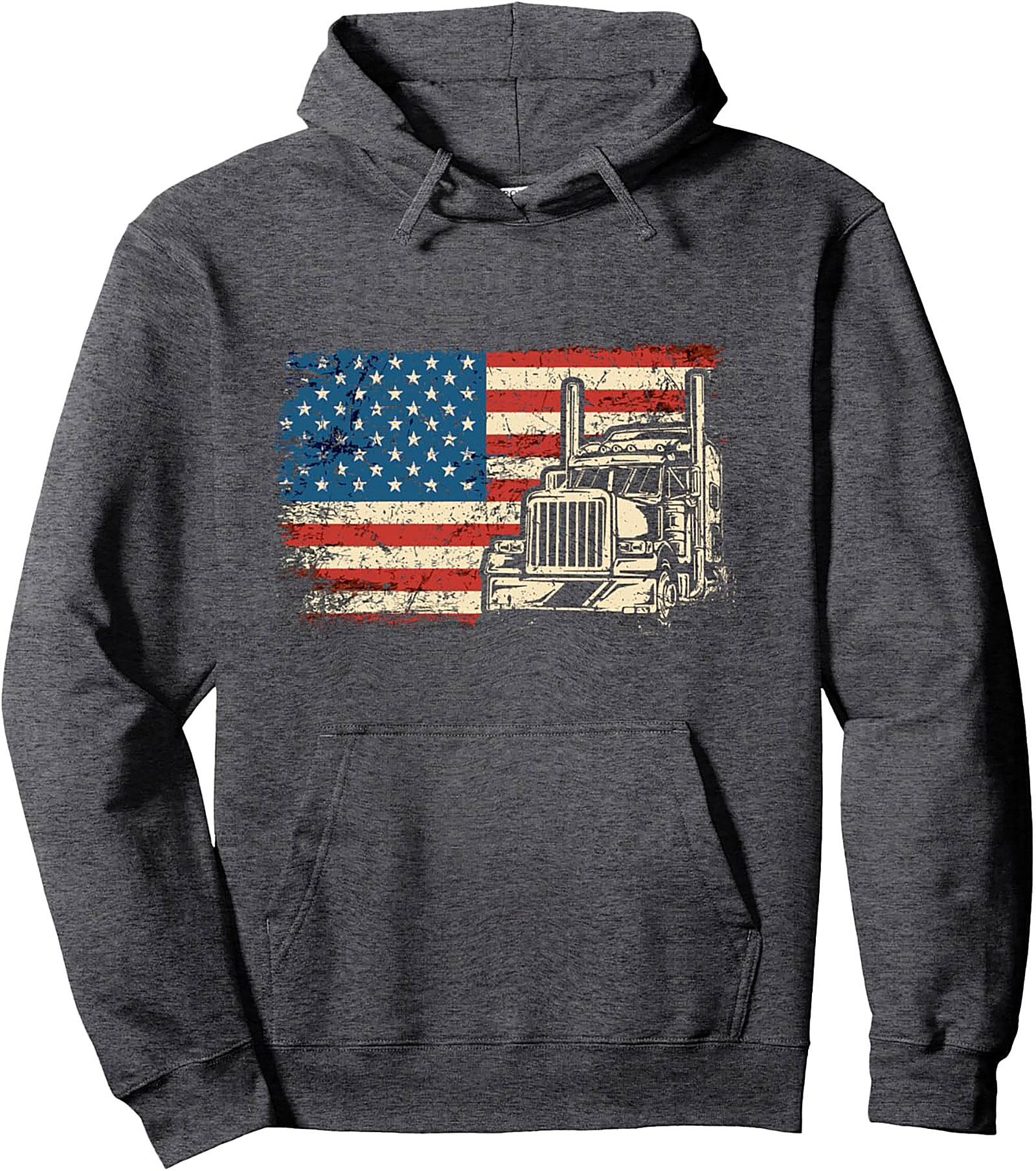 USA Flag Trucker Pullover Hoodie – American Patriot Semi-Truck Graphic Hoodie