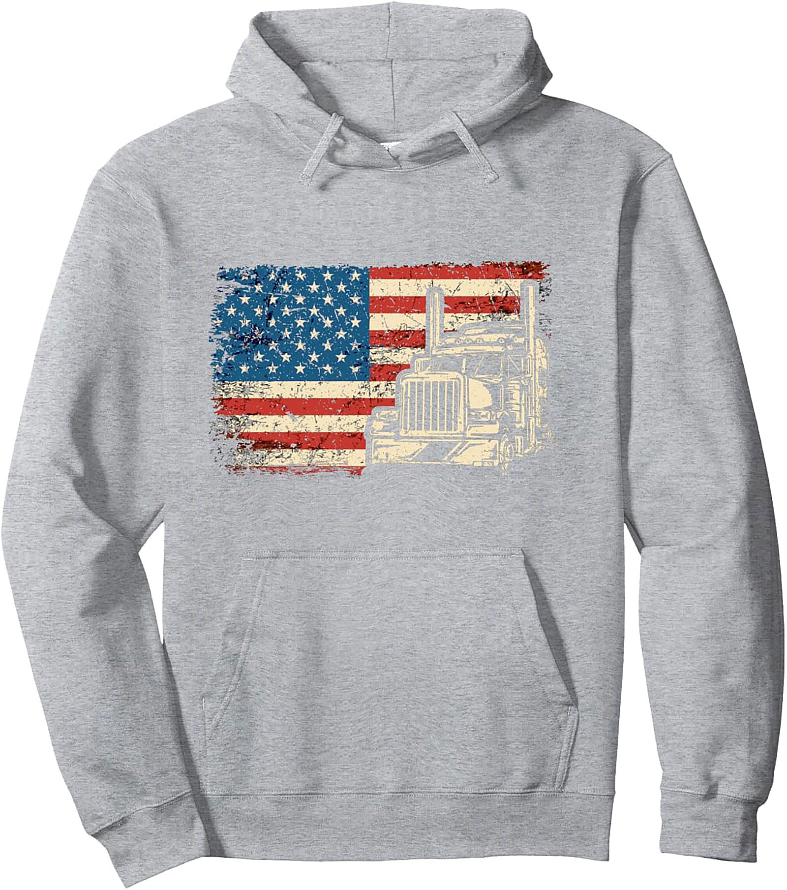 USA Flag Trucker Pullover Hoodie – American Patriot Semi-Truck Graphic Hoodie