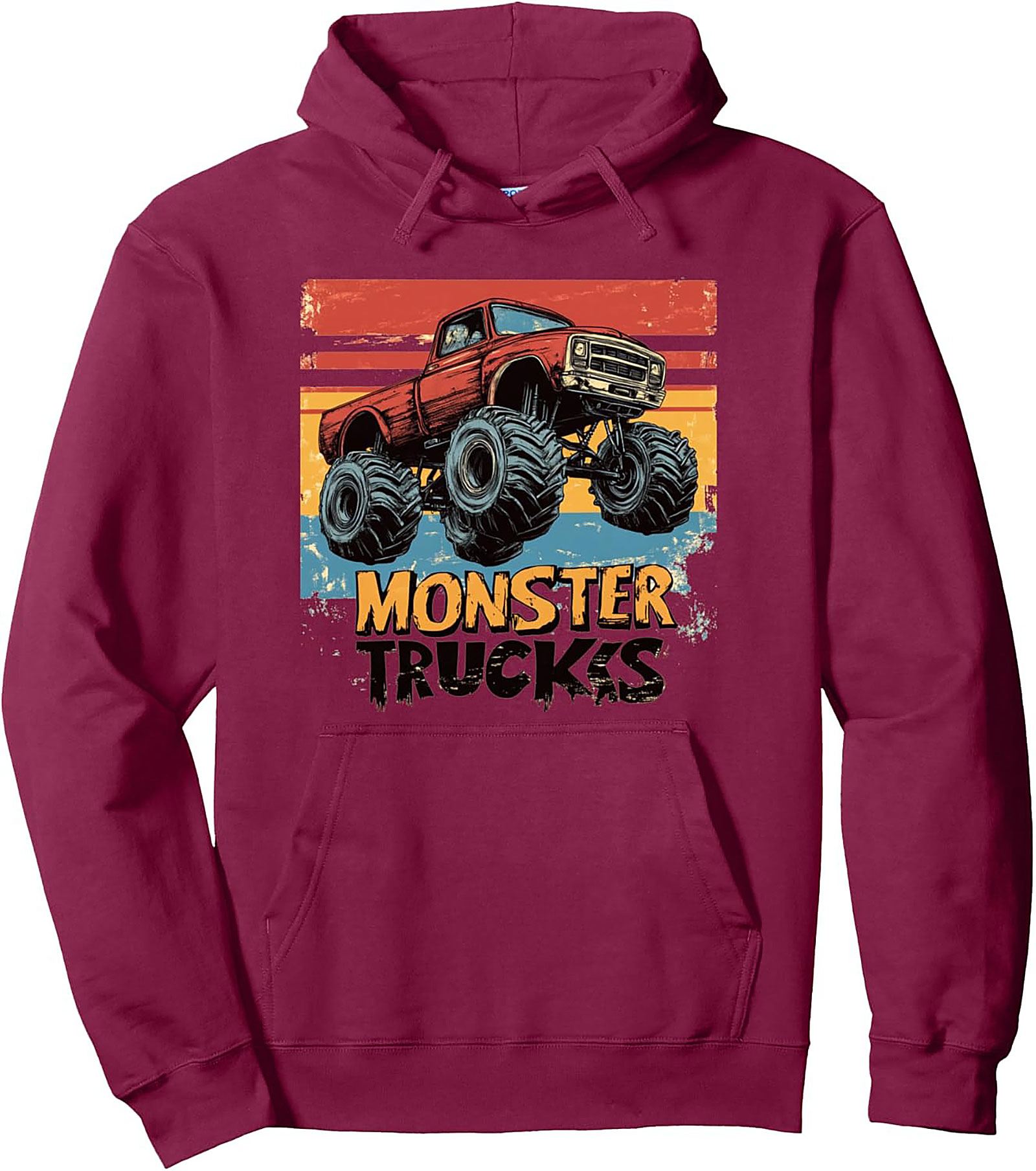 Vintage Monster Truck Graphic Hoodie – Retro Sunset Pullover