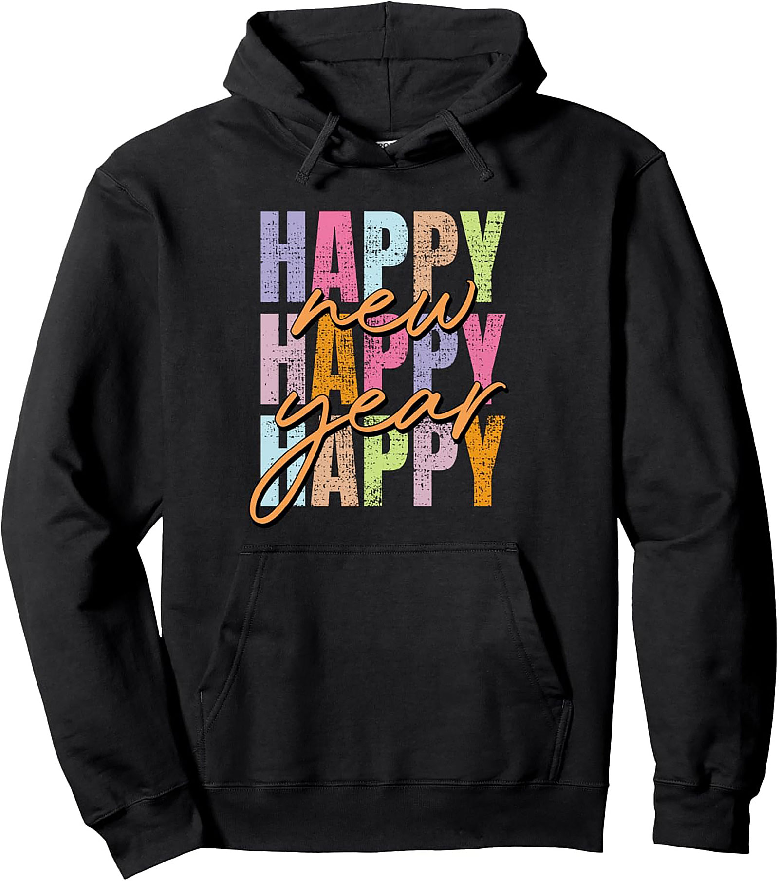Happy New Year Pullover Hoodie Vintage Distressed Style