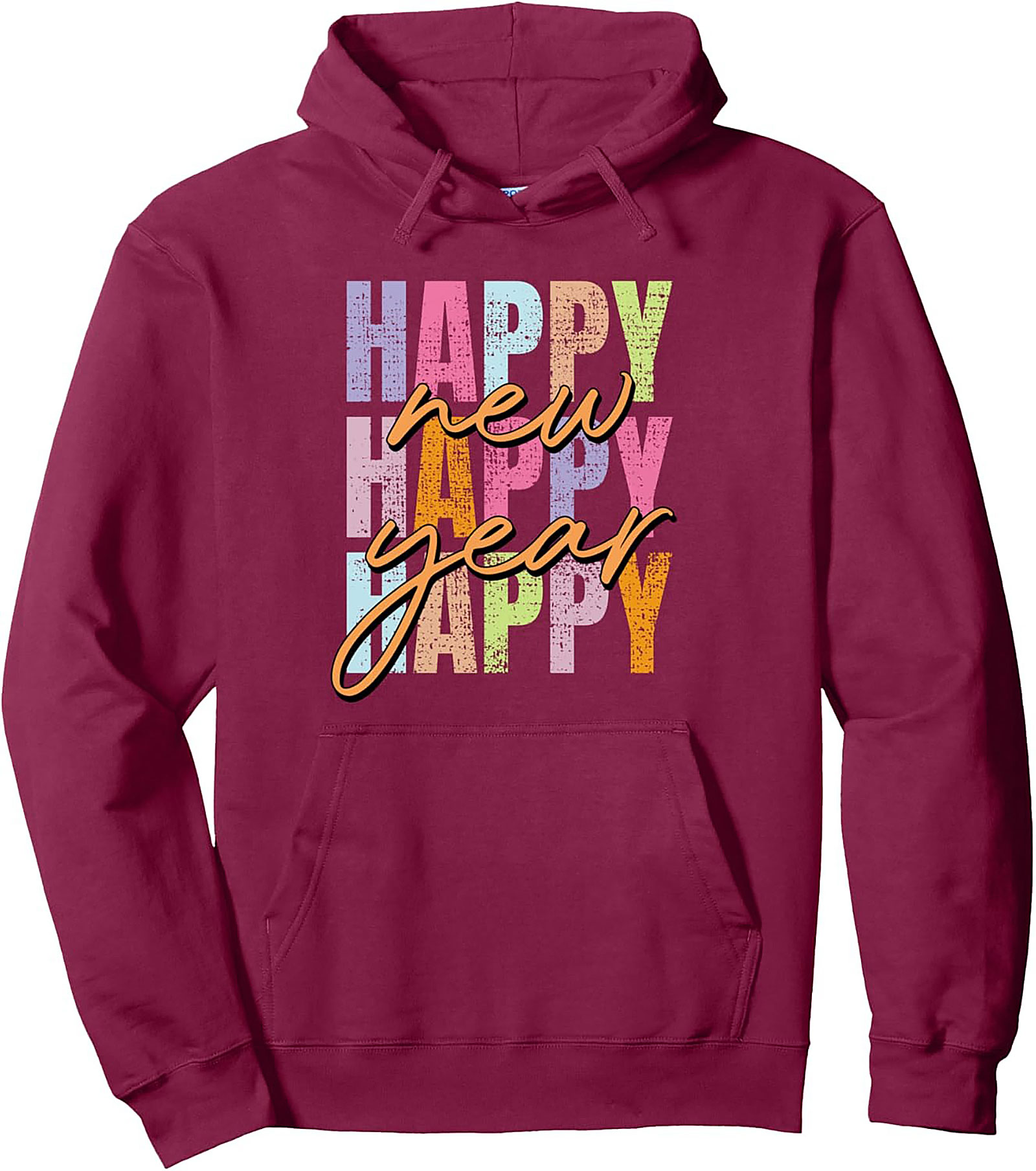 Happy New Year Pullover Hoodie Vintage Distressed Style