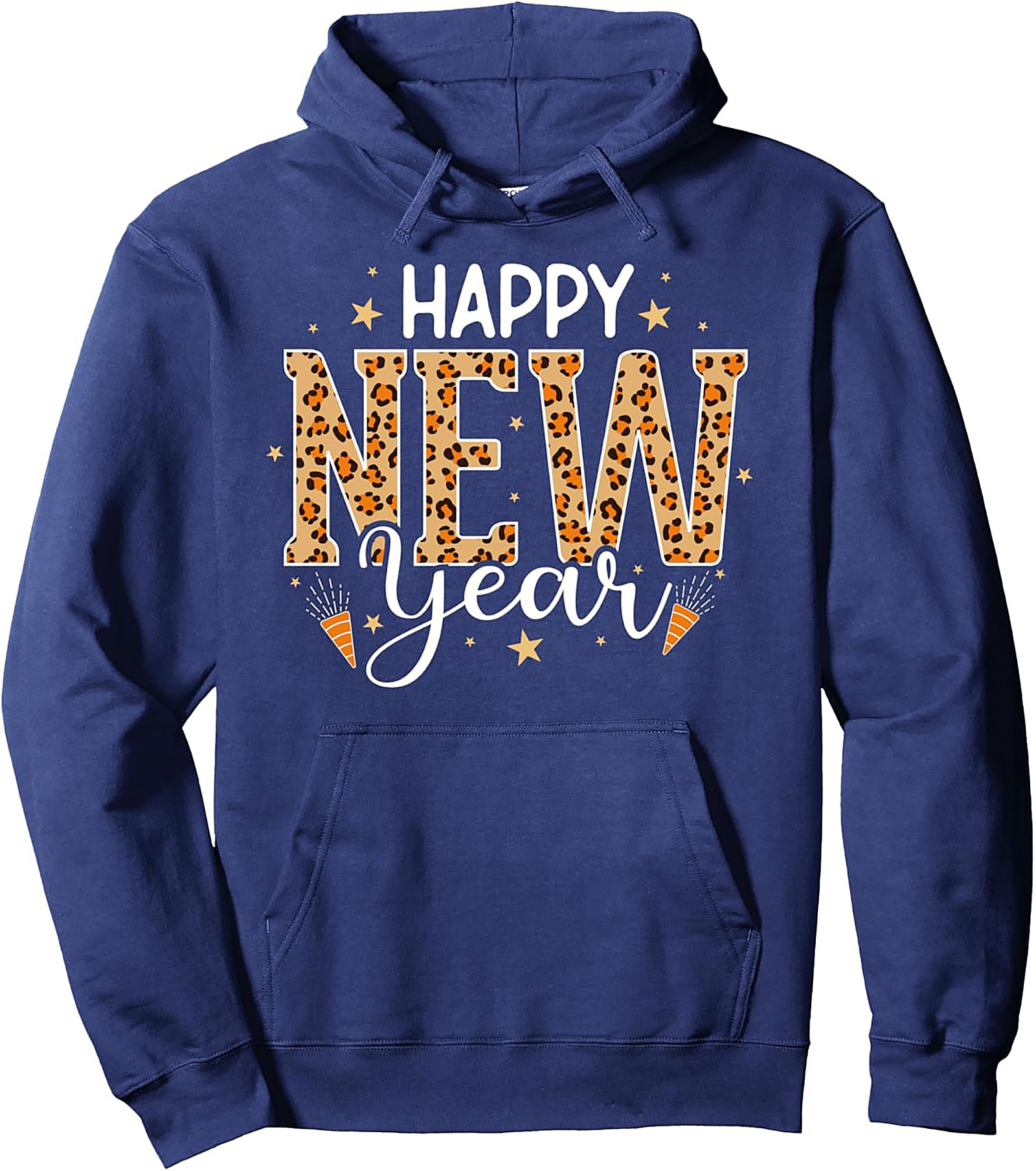Leopard Print Happy New Year Pullover Hoodie