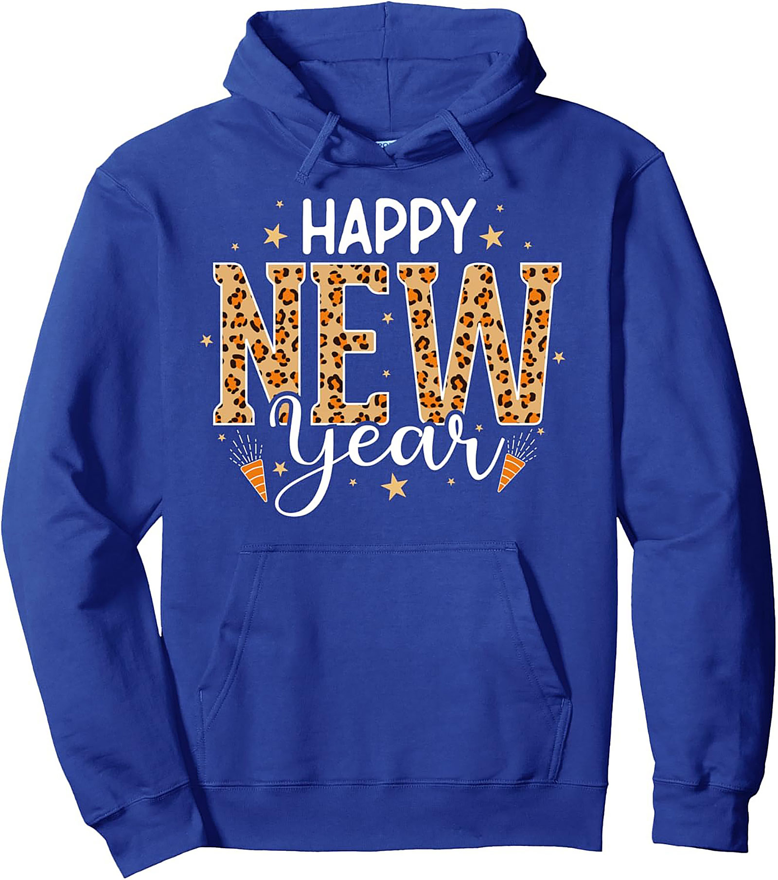 Leopard Print Happy New Year Pullover Hoodie