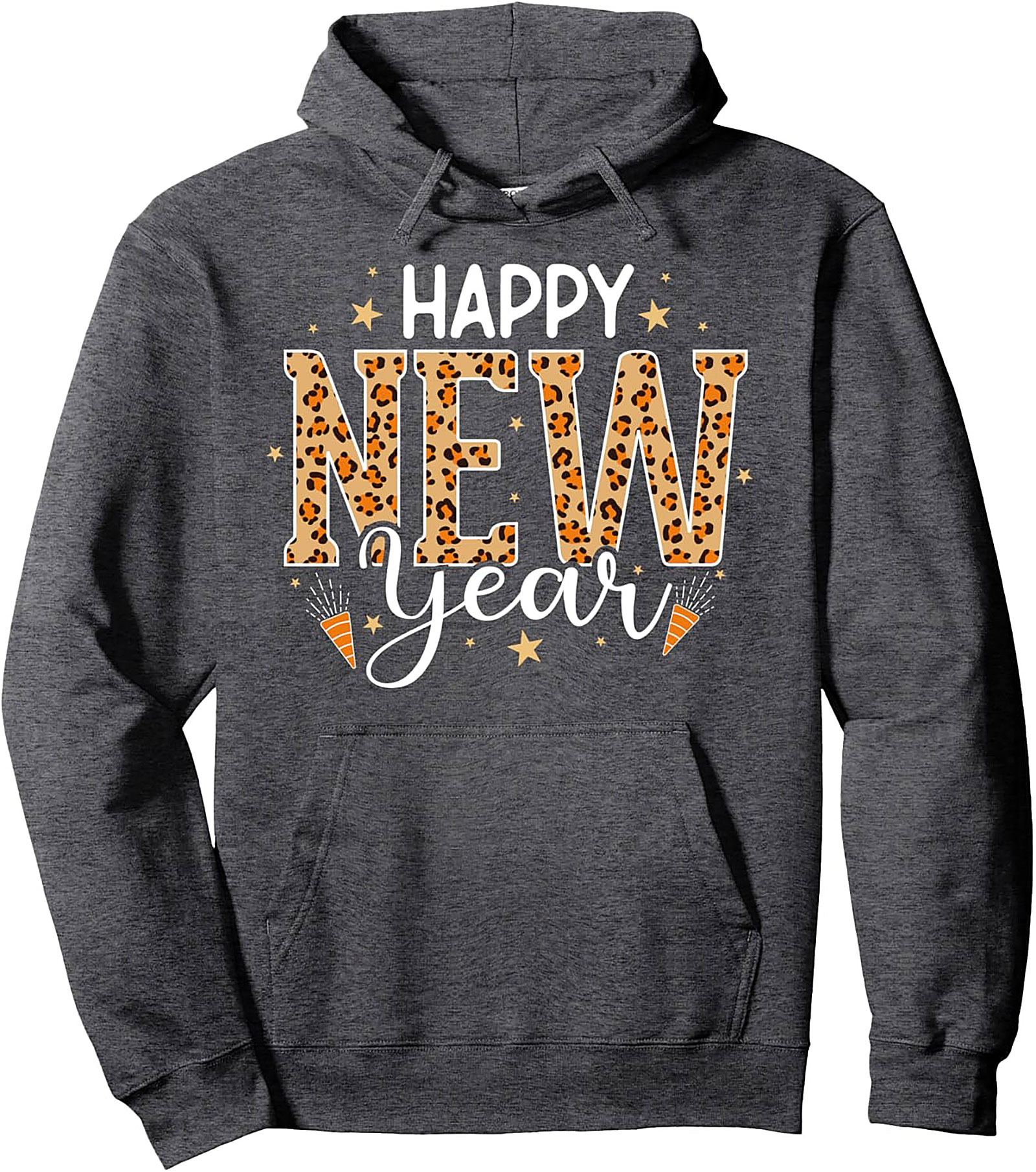 Leopard Print Happy New Year Pullover Hoodie