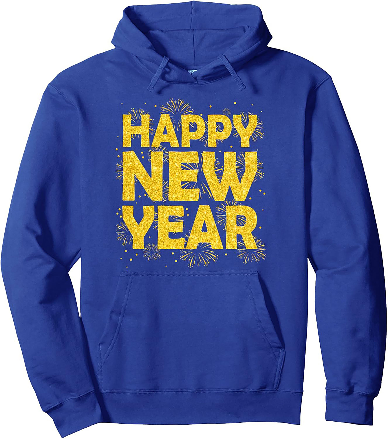 Happy New Year Pullover Hoodie Gold Glitter Festive 