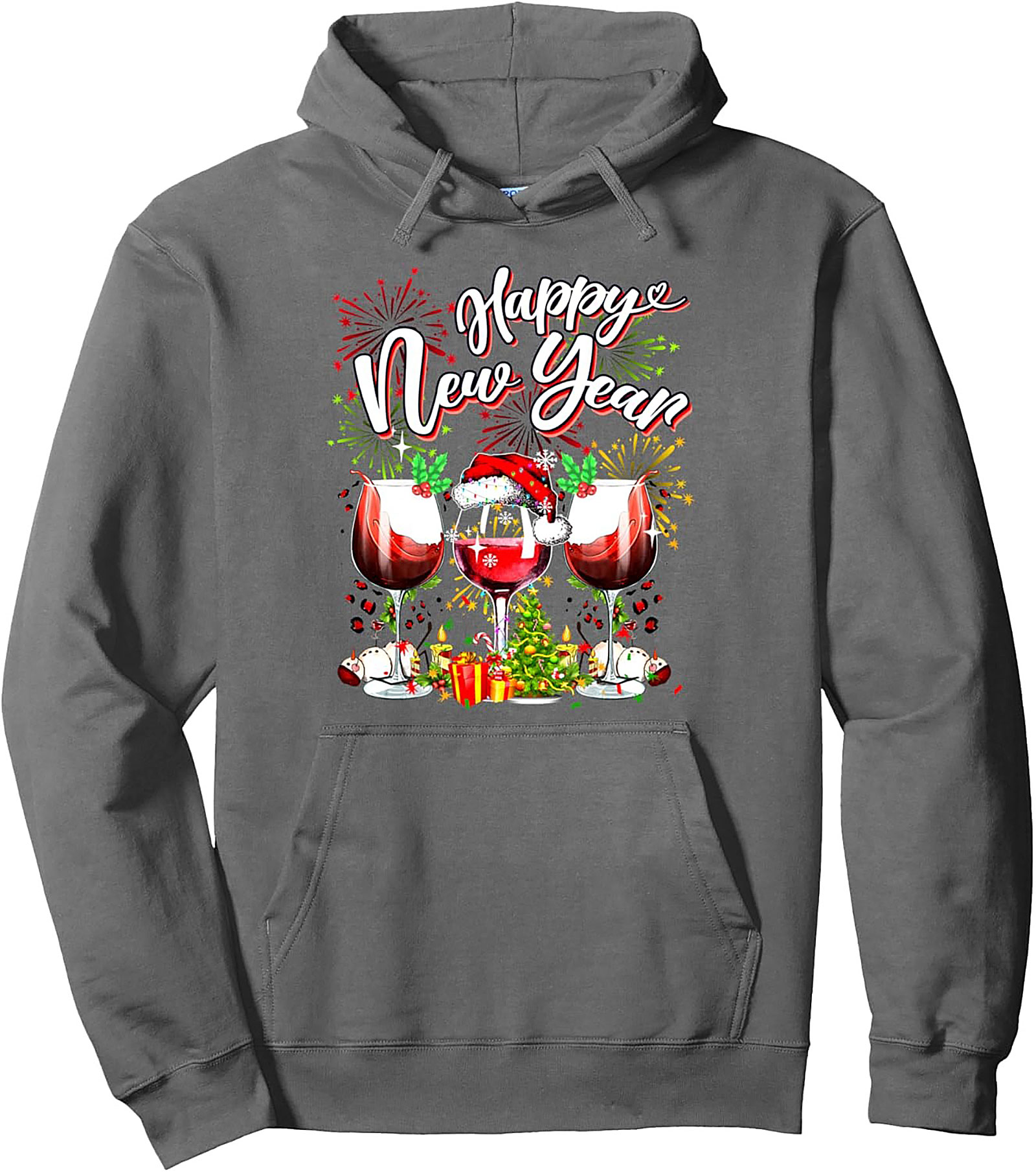 Happy New Year Wine Pullover Hoodie Festive Gift Idea