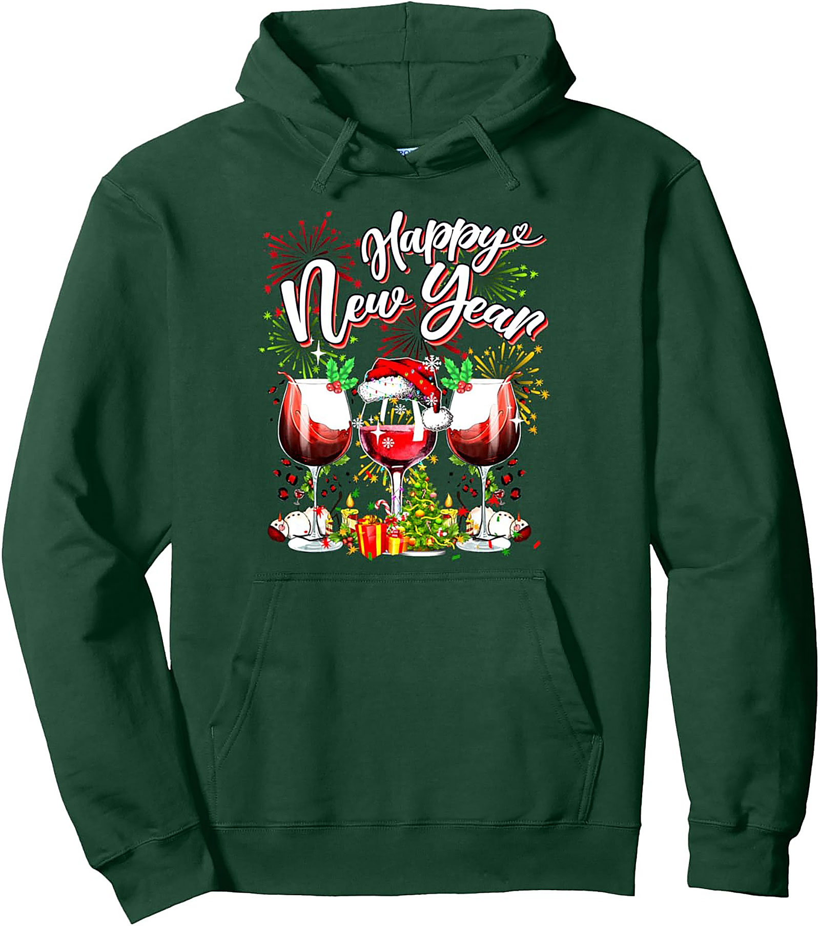 Happy New Year Wine Pullover Hoodie Festive Gift Idea