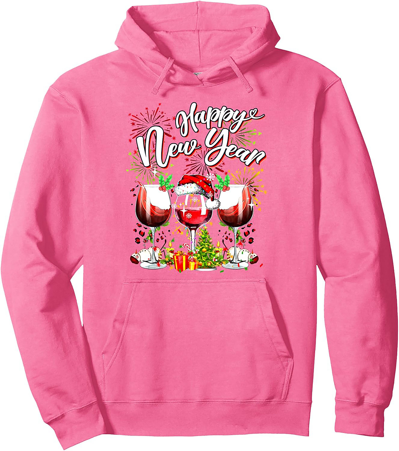 Happy New Year Wine Pullover Hoodie Festive Gift Idea